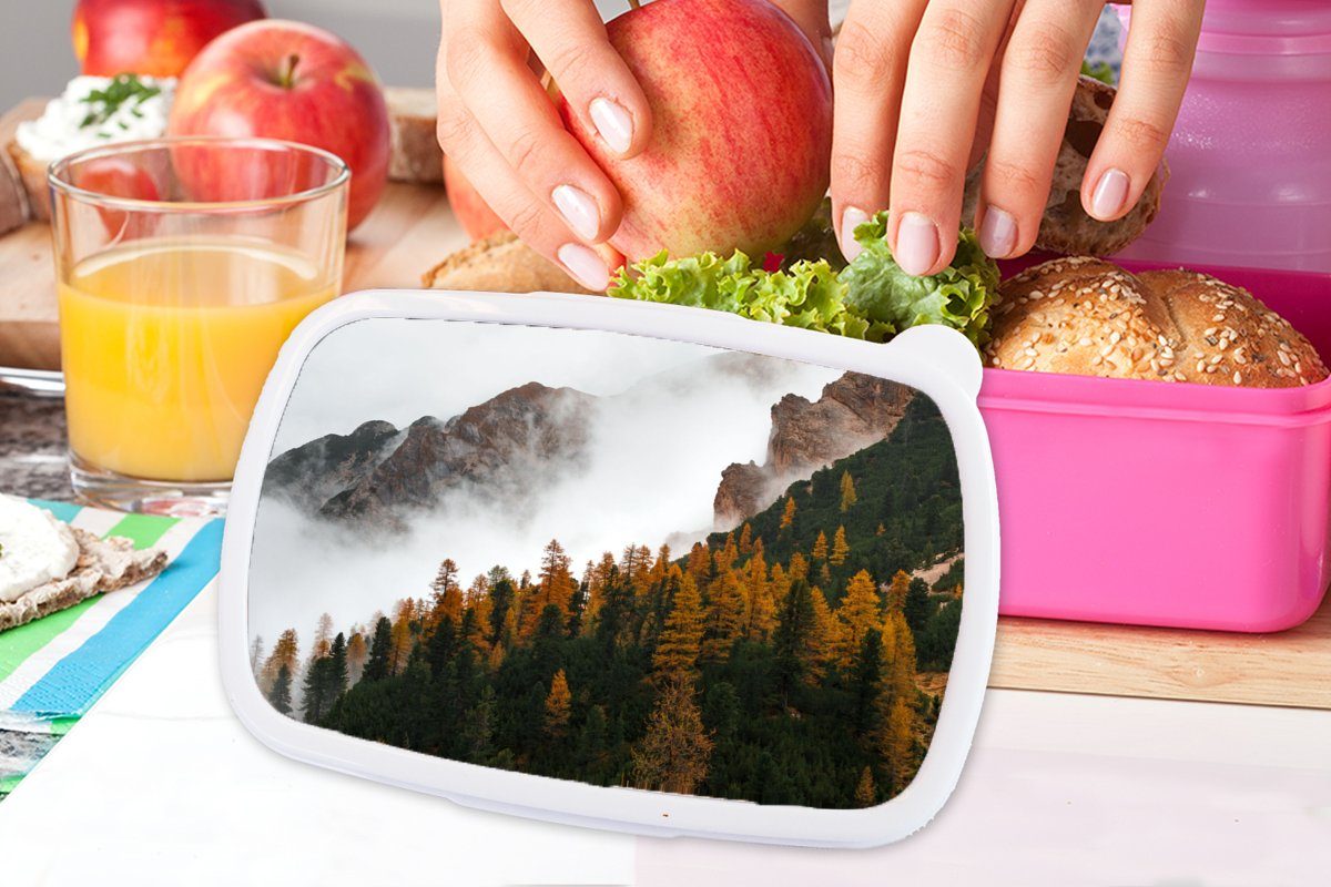 MuchoWow Herbst (2-tlg), Erwachsene, Kunststoff, Kinder, Kunststoff Kiefer Berg - Landschaft, - - Brotbox rosa Mädchen, für Snackbox, Lunchbox Brotdose