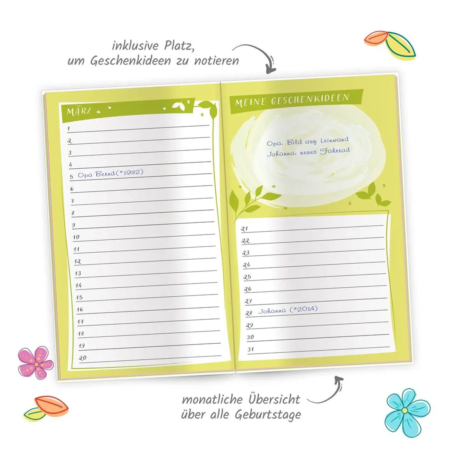 Trötsch Verlag Geburtstagskalender Trötsch Taschenkalender Geburtstagskalender Blumen