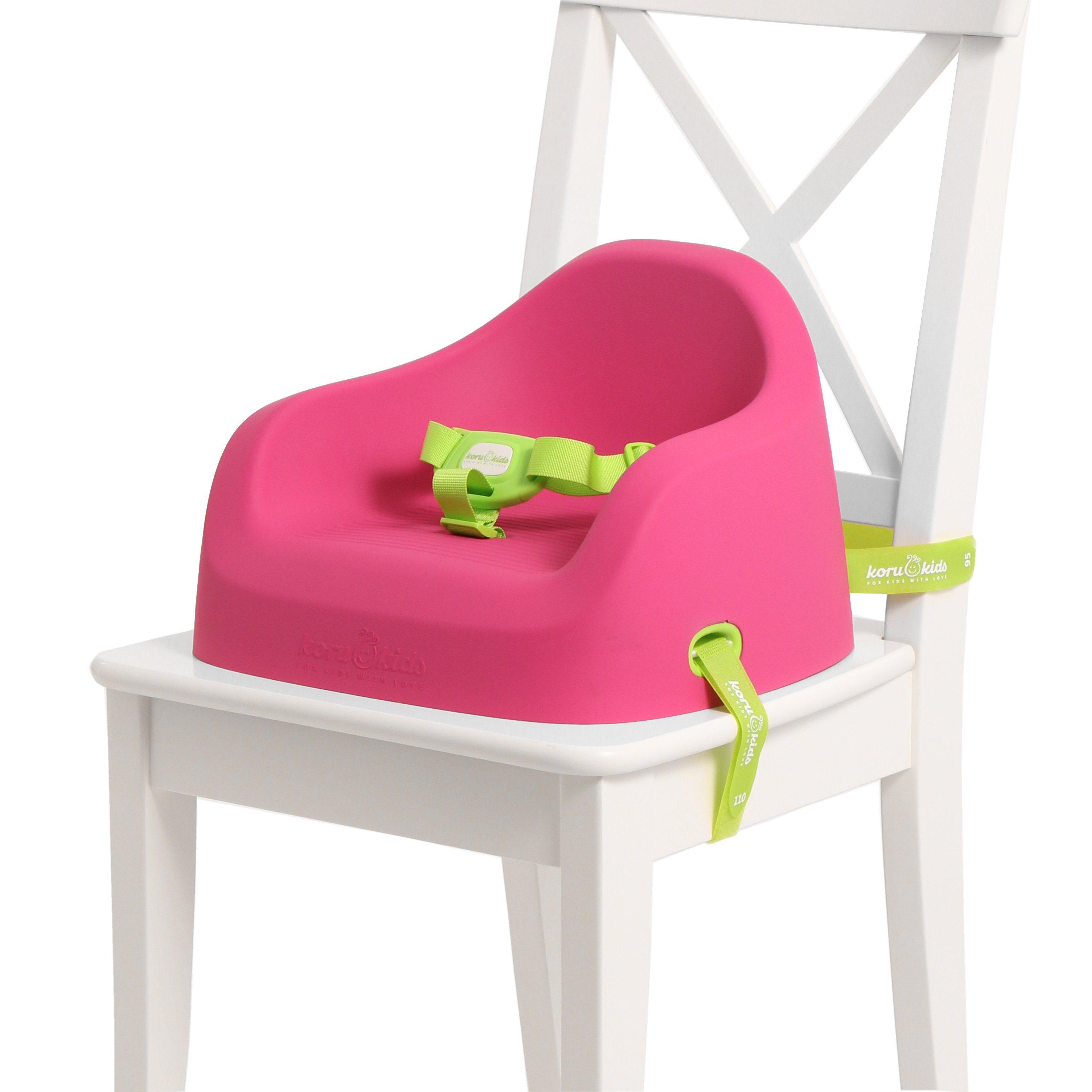 Koru Kids Kindersitzerhöhung Toddler Booster, ab: 12 Monate, bis: 7 Jahre plus, bis: 40,00 kg, Leicht am Stuhl zu fixieren, leicht zu reinigen, stapelbar, robust Fuchsia