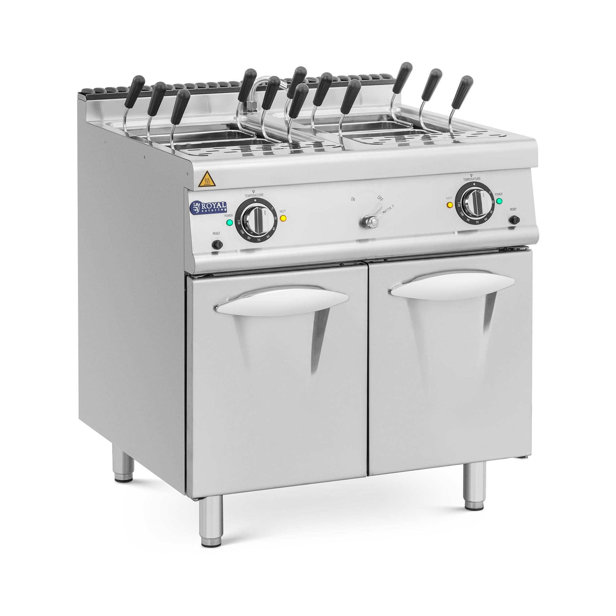 Royal Catering Spaghettitopf Elektro Nudelkocher 6 Körbe 45 l Pastakocher Pasta-Station Schrank, Edelstahl, 400 V