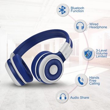 SIMOLIO Bluetooth Faltbare Kabellose mit 75dB / 85dB / 94dB Volume Limit Kinder-Kopfhörer (Komfortabler Sitz mit flexiblen Kopfbändern und geräuschisolierenden Memory Foam-Ohrpolstern., mit Lautstärke begrenzt, mit Bluetooth und Kabel für Jugentliche)