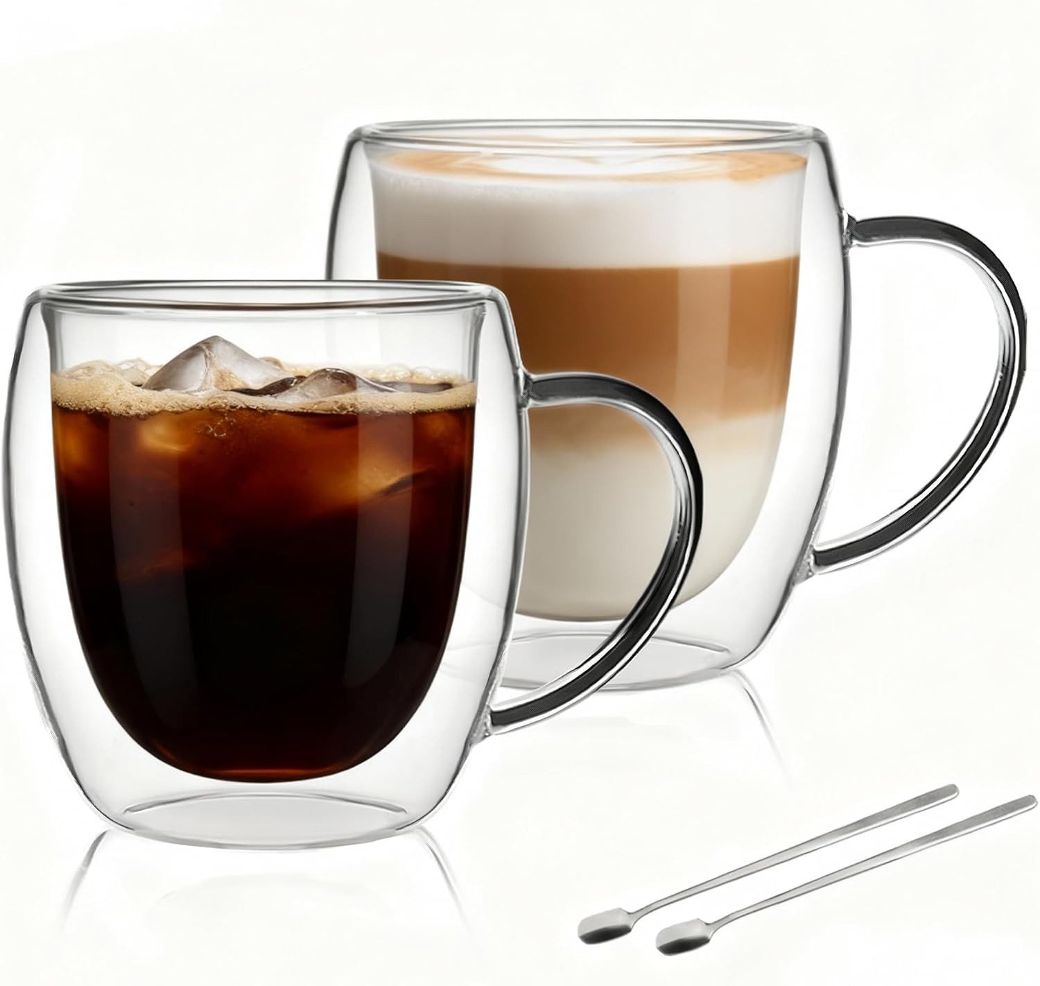 LIBWYS Thermotasse Doppelwandige Kaffeetassen für Cappuccino Latte Macchiato 2x250 ml, 4-tlg., Glas, Doppelwandige Thermotasse aus Glas mit Griff mit Löffel