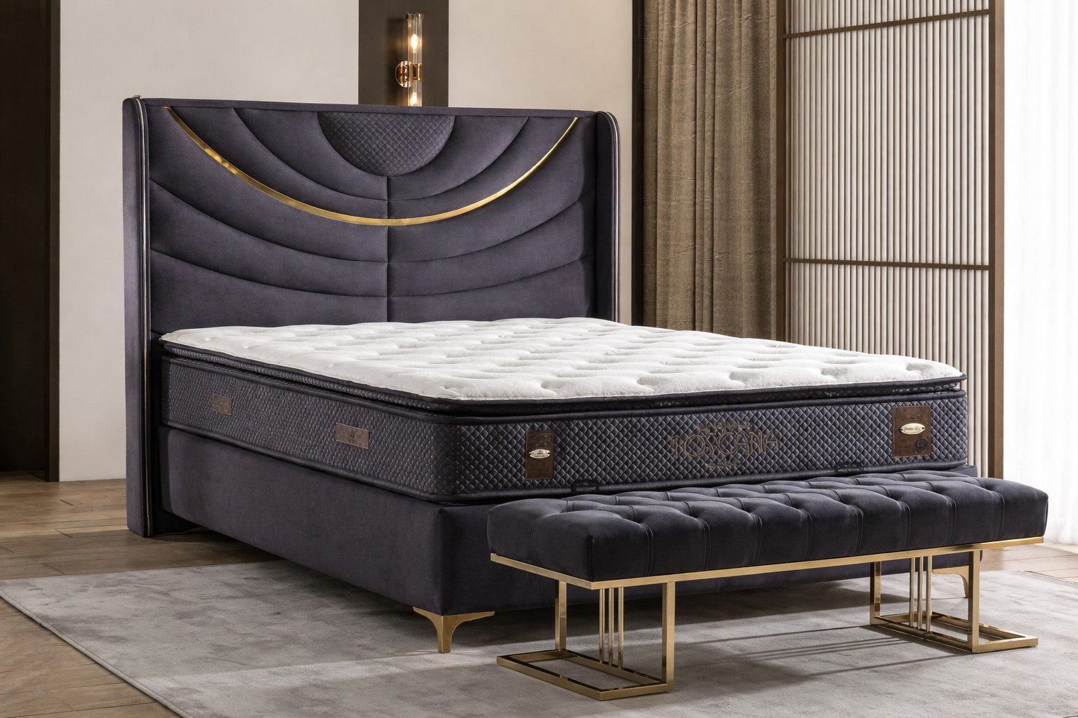 JVmoebel Boxspringbett Schlafzimmer-Set Moderner Stil Weiche Polsterung Bett mit Stauraum (1-St)