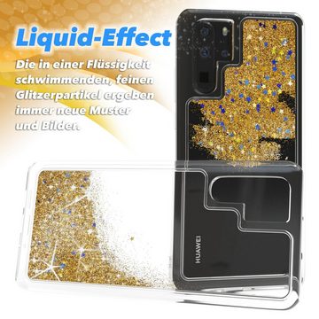 EAZY CASE Handyhülle Liquid Glittery Case für Huawei P30 Pro 6,47 Zoll, Durchsichtig Back Case Handy Softcase Silikonhülle Glitzer Cover Gold
