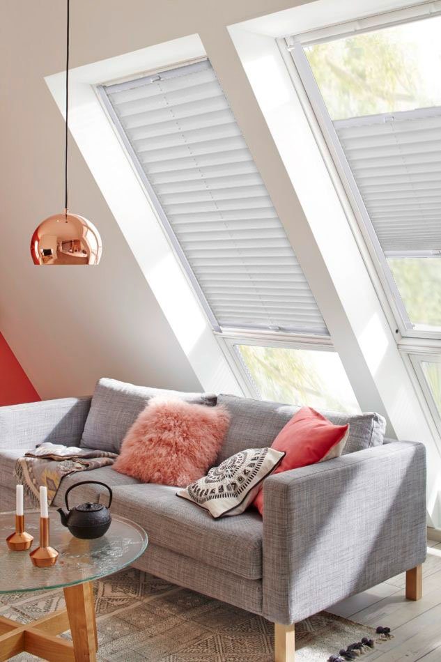 Dachfensterplissee StartUp Style mit sunlines, verschraubt, Lichtschutz, Crepe, weiß verspannt, Führungsschienen