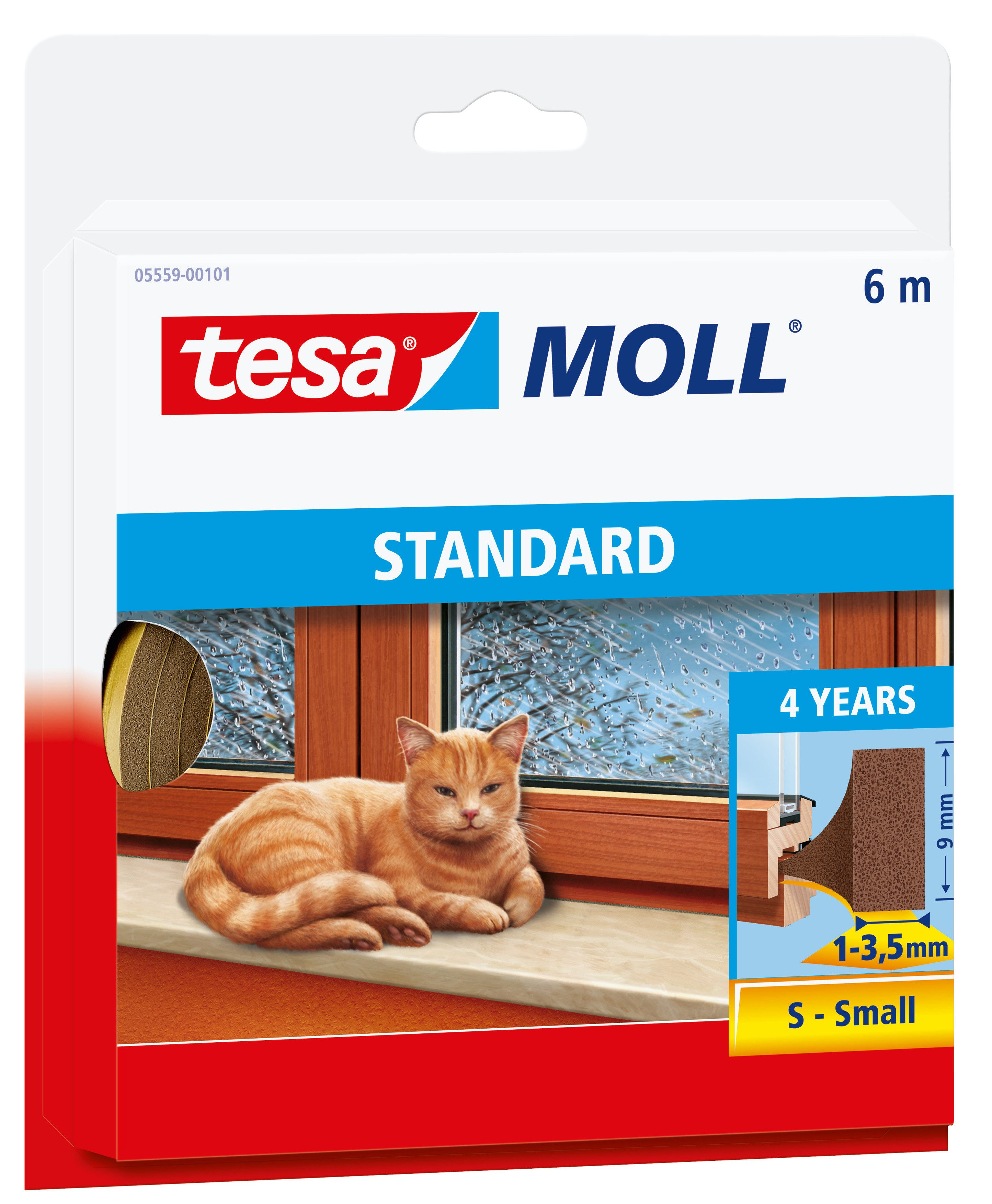 tesa Dichtband tesamoll STANDARD I-Profil Fensterdichtung - 6 m : 9 mm : 3,5 mm (Packung, 1-St) Gummidichtung - selbstklebend & energiesparend - braun