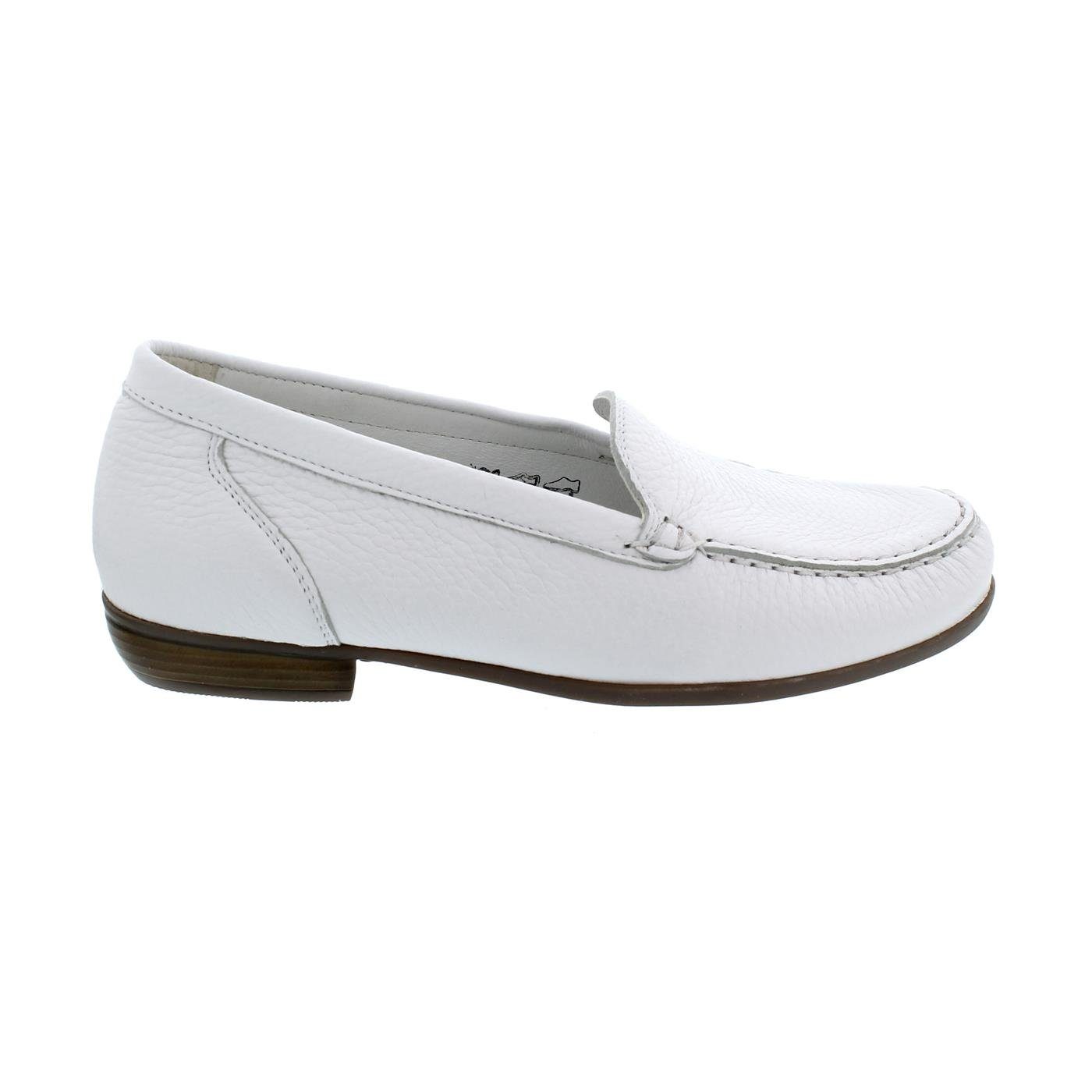 Waldläufer Hina, Mokassin, Hirschleder (Glattleder), weiss, Weite H 43 Slipper