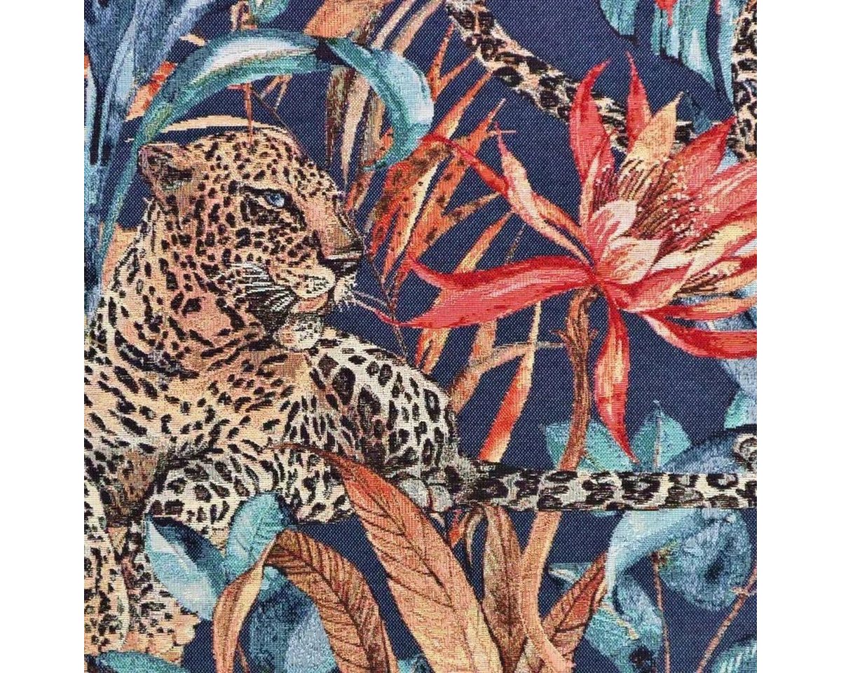 Thumbnail - Stofferia Stoff Polsterstoff Gobelin Leopard Fantasy Jungle Dunkelblau, Breite 140 cm, Meterware