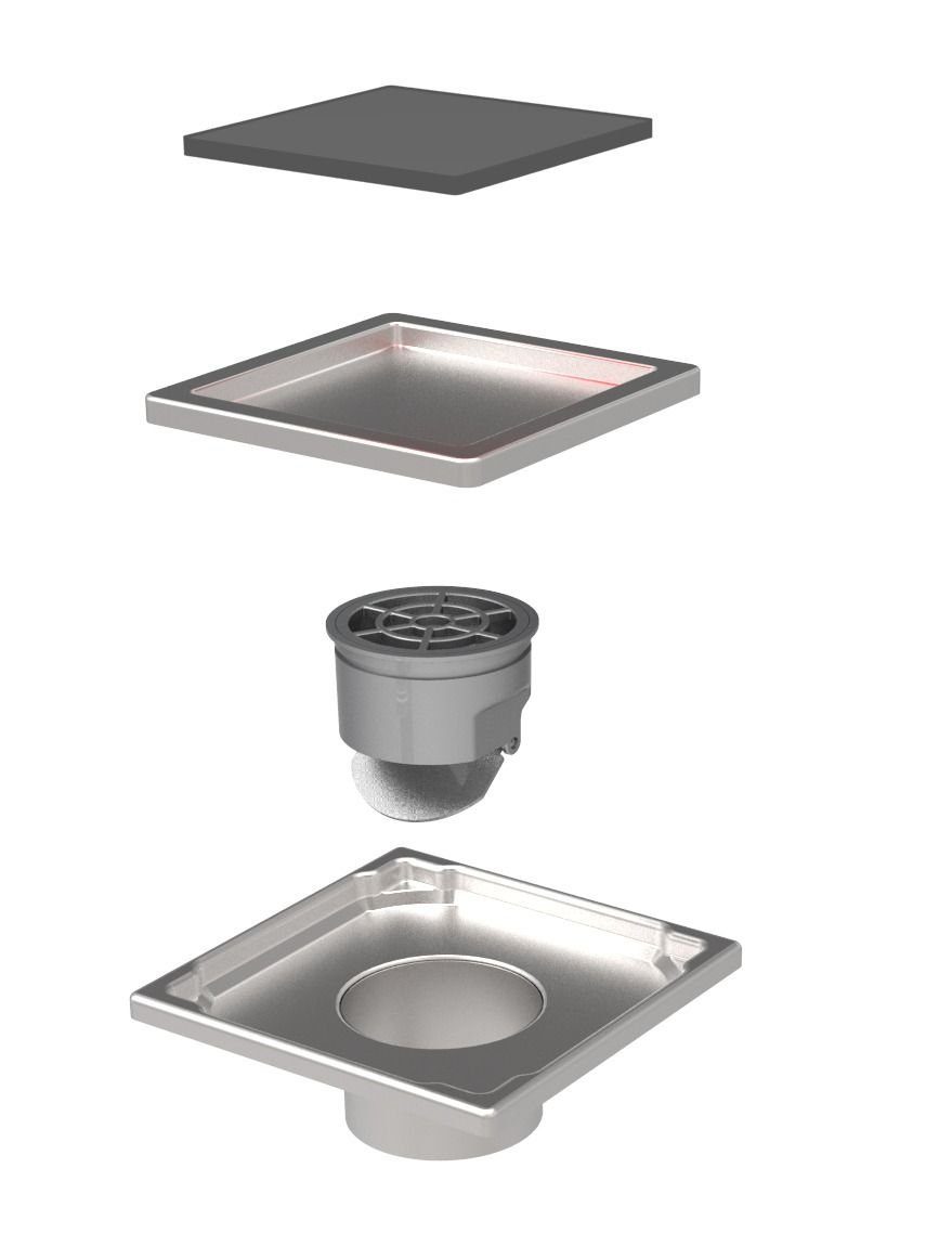 MERT Bodenablauf Duschablauf 110x110 mm mit Glasabdeckung, flach – Bild 3 von 3