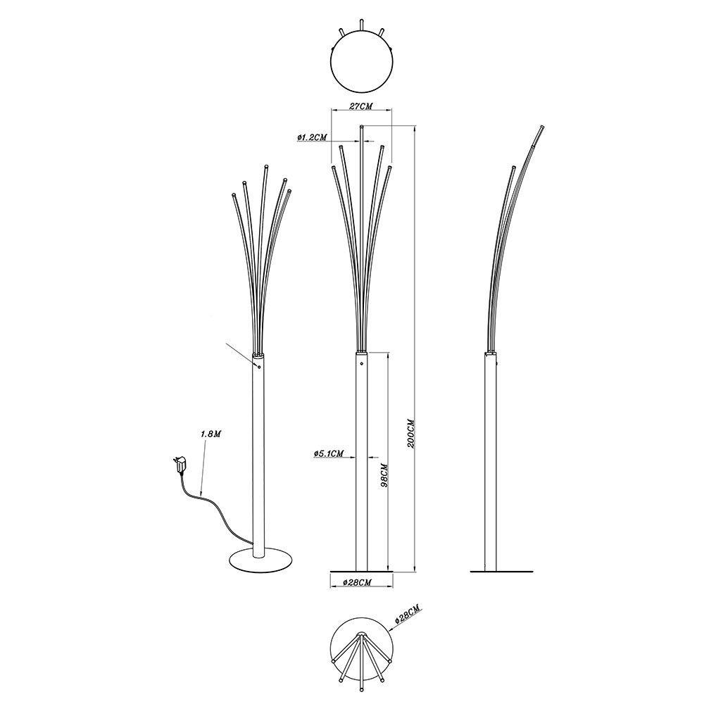 Wohnzimmer Schwarz LED Design Stehlampe Touch Stehlampe, dimmbar Stehleuchte etc-shop