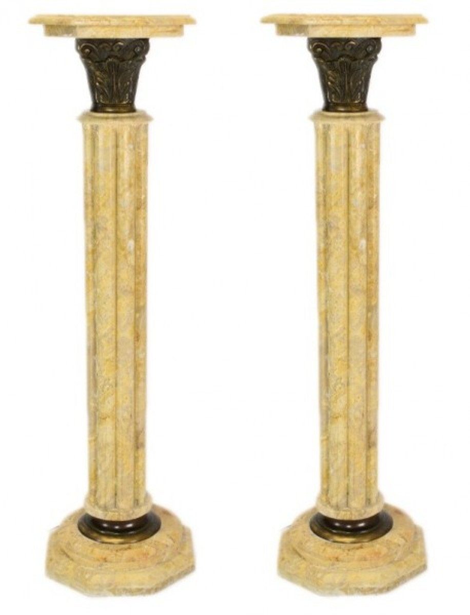 Stk) Marmor (2 Beistelltisch Säulen Säule Marmor - Casa Barock Höhe Set Creme Padrino