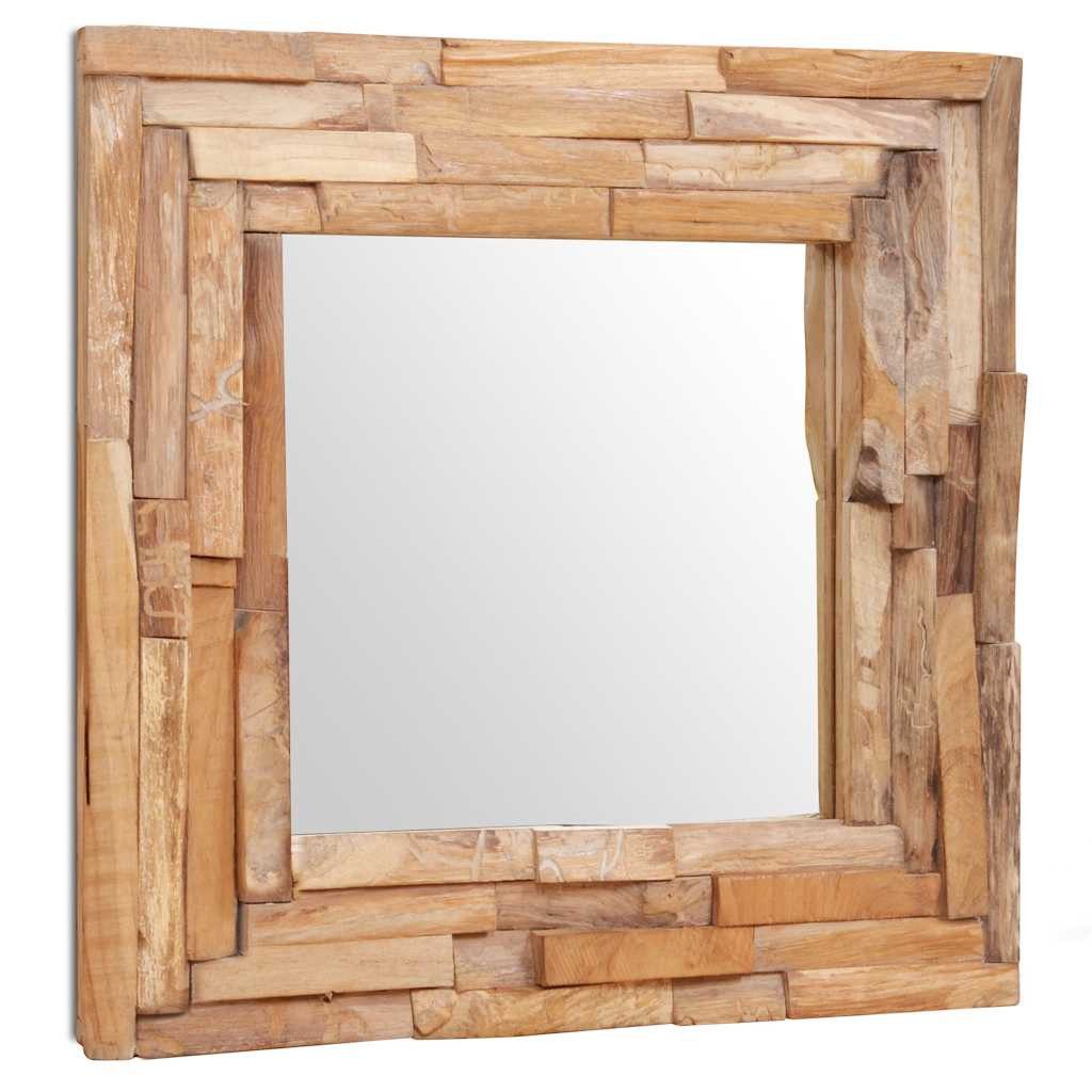furnicato Wandspiegel Runder Spiegel 60 x 60 cm Naturholz mit braunem Rahmen (1-St)