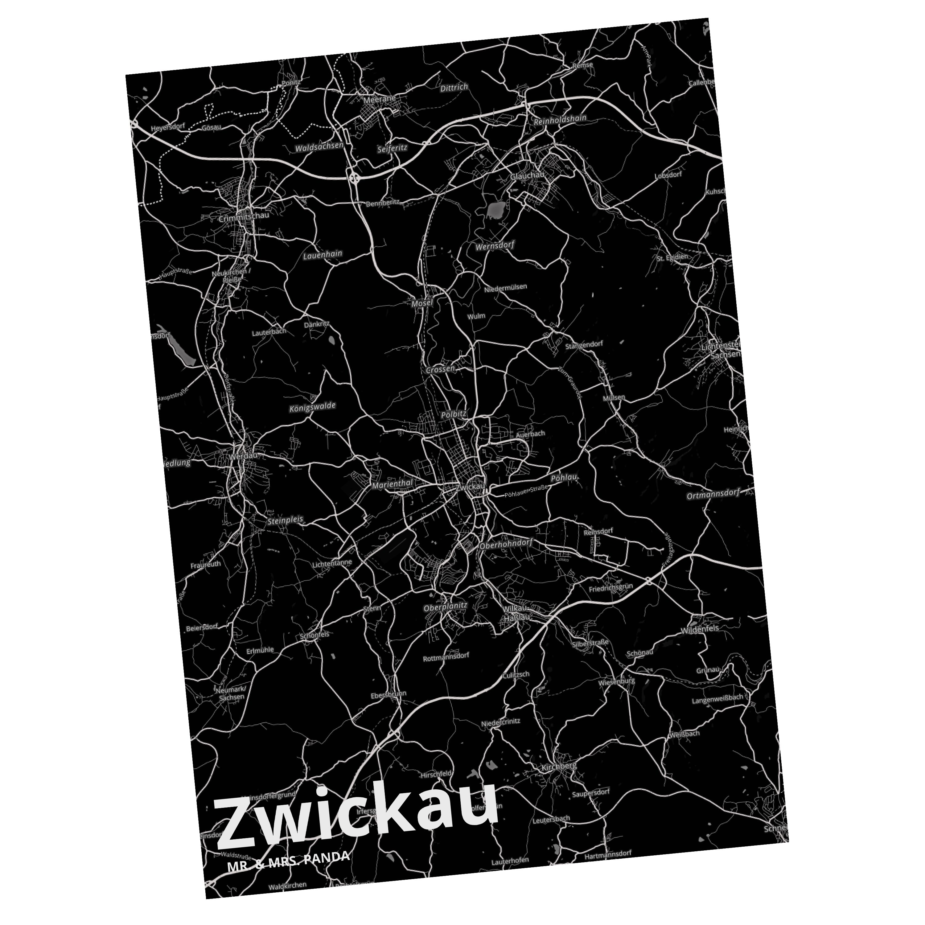 Mr. & Mrs. Panda Postkarte Zwickau - Geschenk, Grußkarte, Städte, Dorf, Geschenkkarte, Ort, Einl | Grußkarten