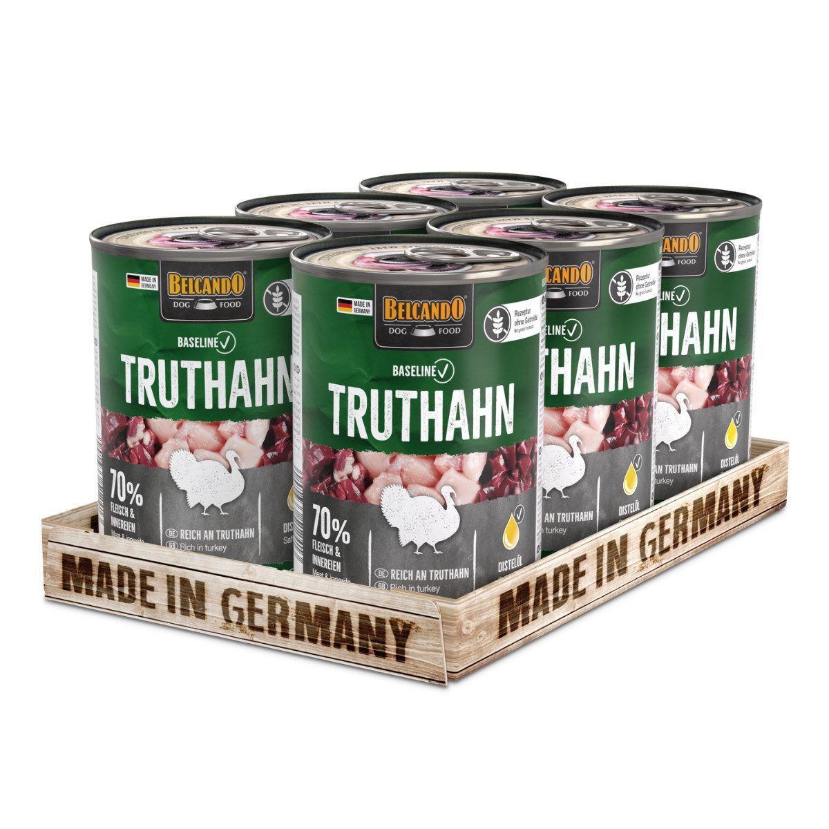 Belcando Baseline Truthahn - getreidefreies Nassfutter mit Distelöl 6x400g, Nassfutter für: Hunde