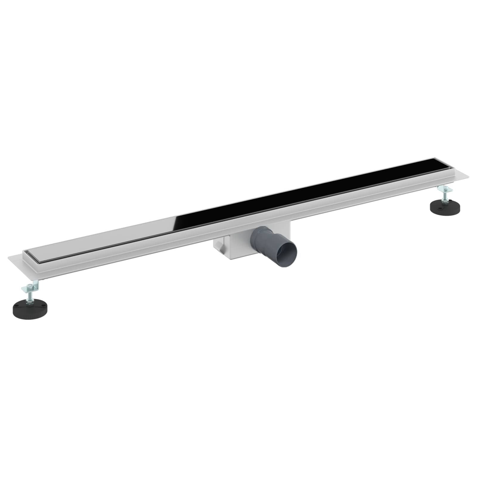 vidaXL Duschablauf 90 cm Duschabfluss mit Glasabdeckung Schwarz 90 cm Edelstahl 304