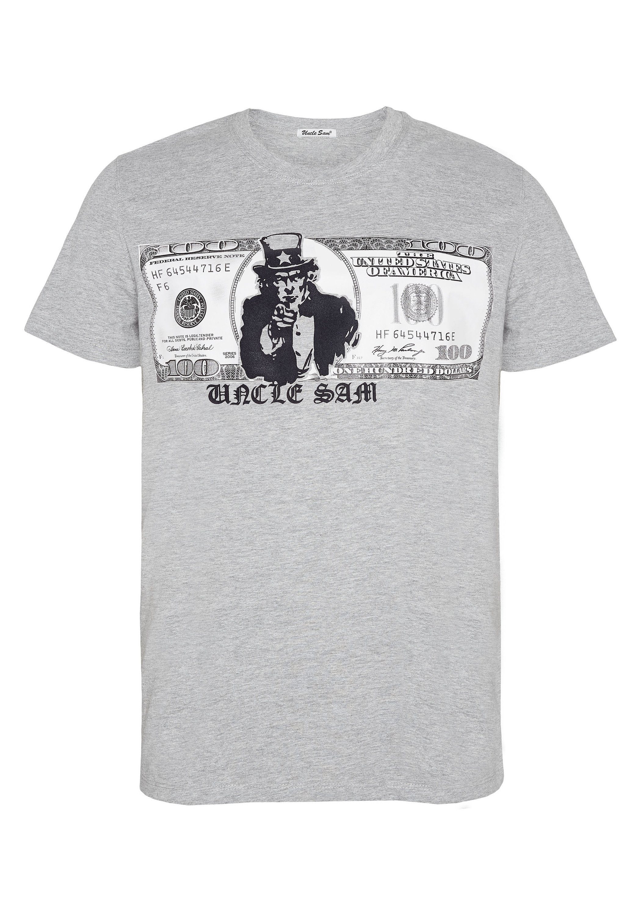 Uncle Sam Print-Shirt mit Frontprint Gray Neutral Melange 17-4402M