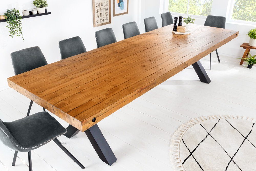 riess-ambiente Esstisch THOR 300cm vintage braun/schwarz - reyceltes Pinienholz, X-Gestell (Einzelartikel, 1-St), Industrial Design für Esszimmer – ideal für bis zu 12 Personen