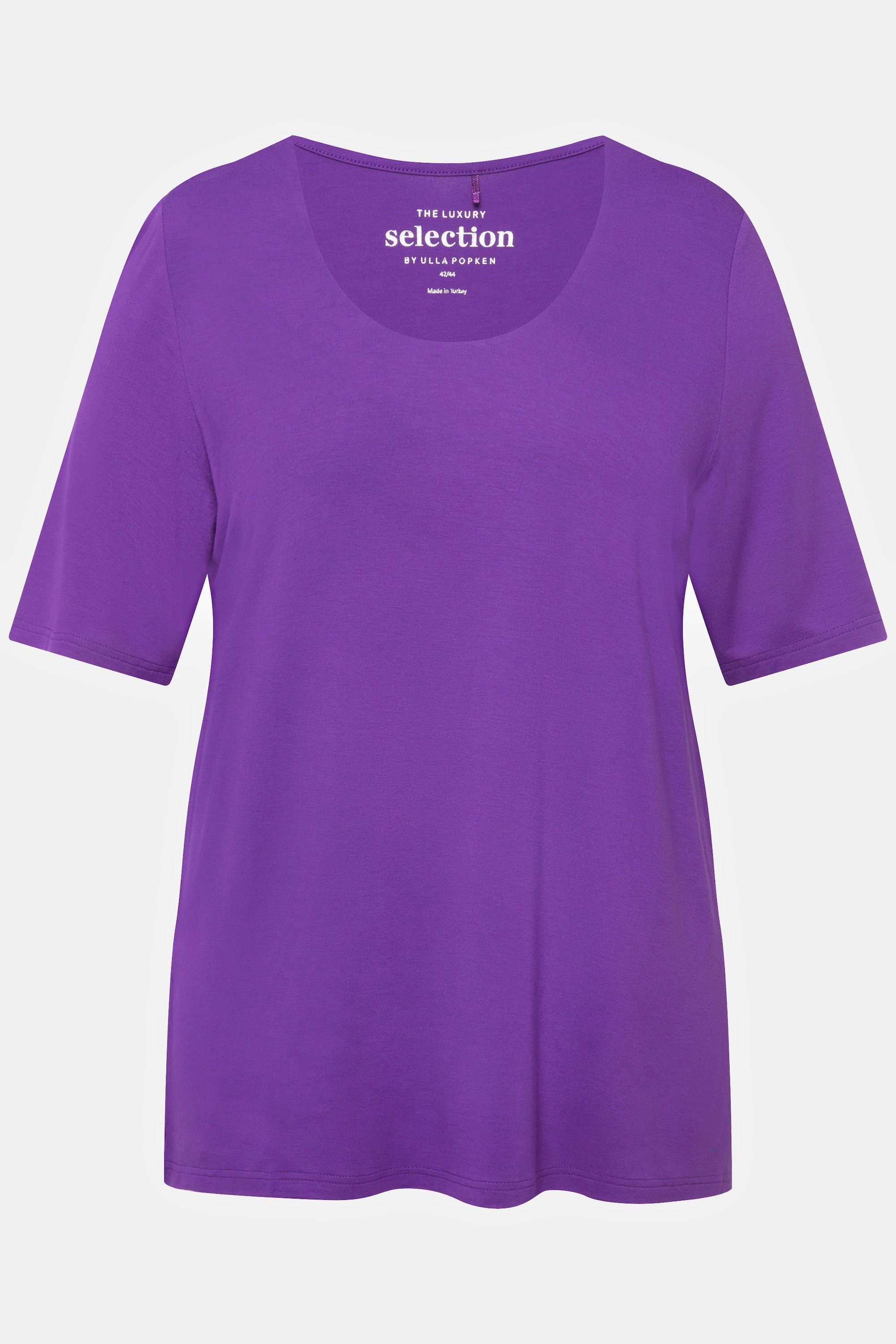 Popken T-Shirt Ulla Rundhalsshirt violett vorne Halbarm V-Ausschnitt doppellagig