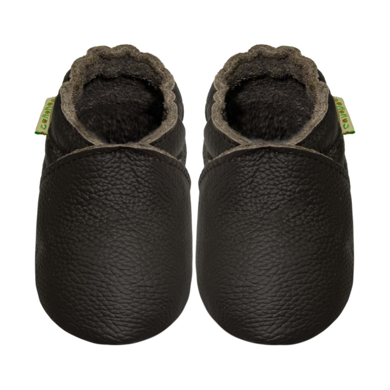 Sayoyo Weiche Leder Lauflernschuhe Hausschuhe Lederpuschen Erdiges Braun Lauflernschuh (Handgenäht, weiche, leichte, flexible, rutschfest) 100 % echtes Leder