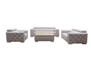 JVmoebel 3-Sitzer Weißer Dreisitzer Set 3+3 Sofagarnitur Design Chesterfield Couch, Made in Europe