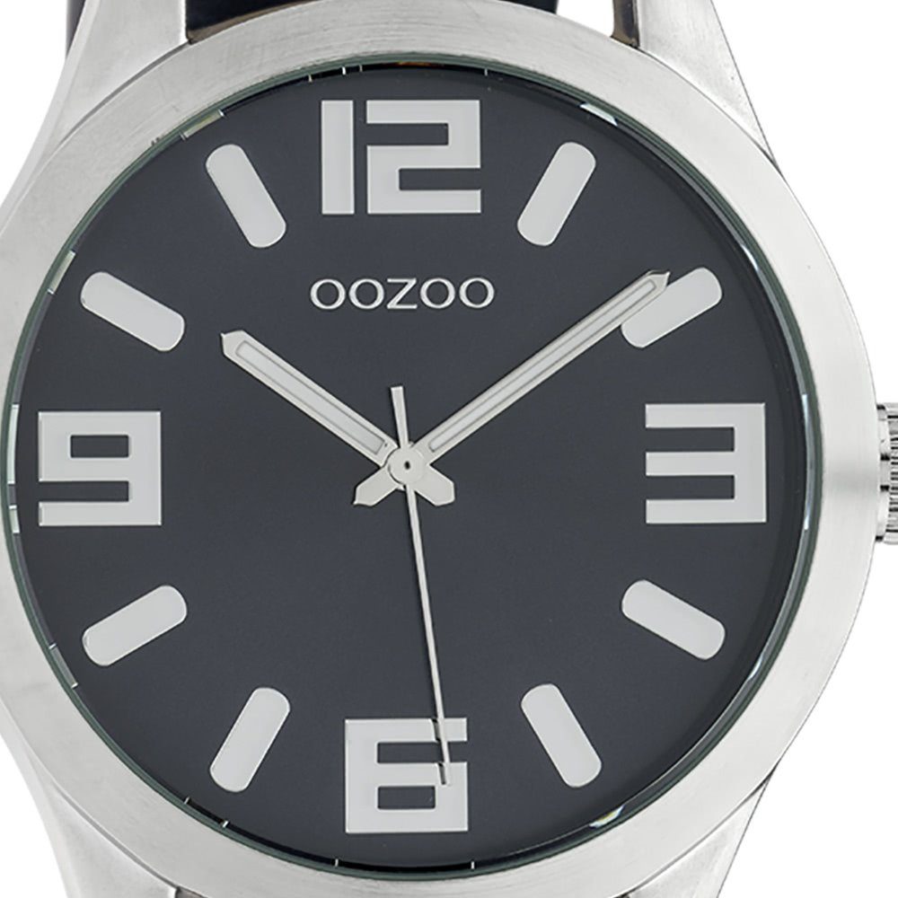 Herrenuhr Armbanduhr (ca Damen, 46mm) dunkelblau, OOZOO Casual-Style Oozoo groß Lederarmband, extra Damen Quarzuhr rund,