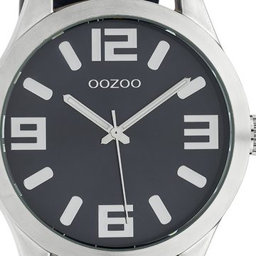 OOZOO Quarzuhr Oozoo Damen Armbanduhr dunkelblau, Damen, Herrenuhr rund, extra groß (ca 46mm) Lederarmband, Casual-Style
