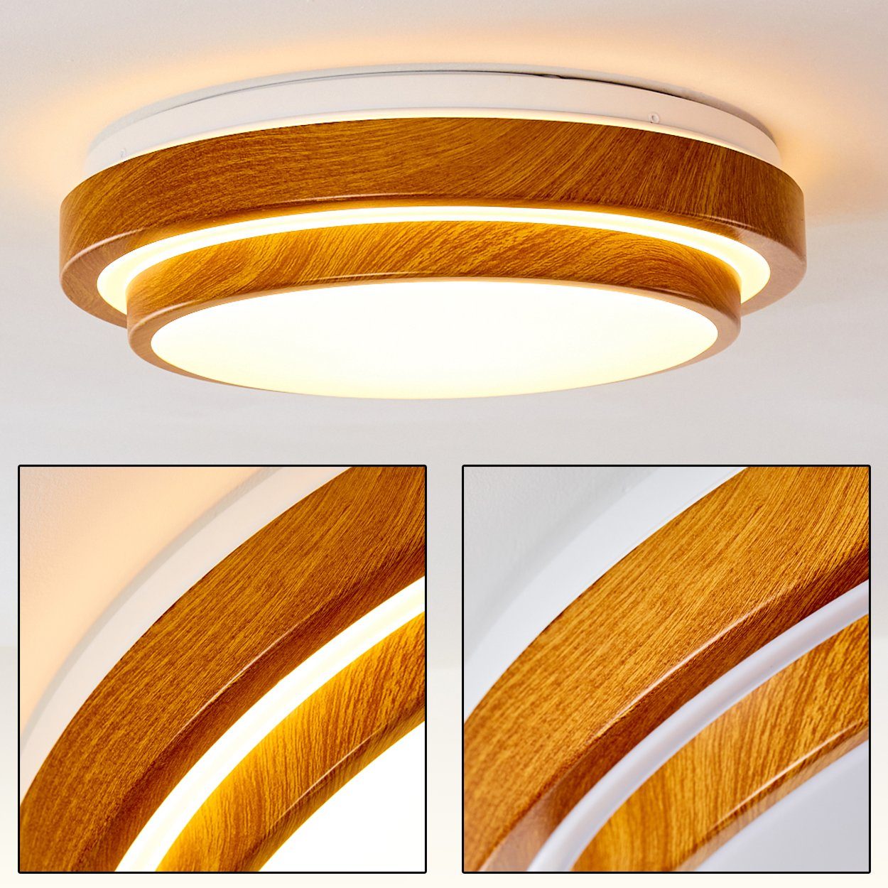 hofstein Deckenleuchte »Rosola« runde Deckenlampe aus Metall in moderner Holz-Optik, 3000 Kelvin, 18 Watt, 1380 Lumen, IP 44, auch für das Badezimmer geeignet