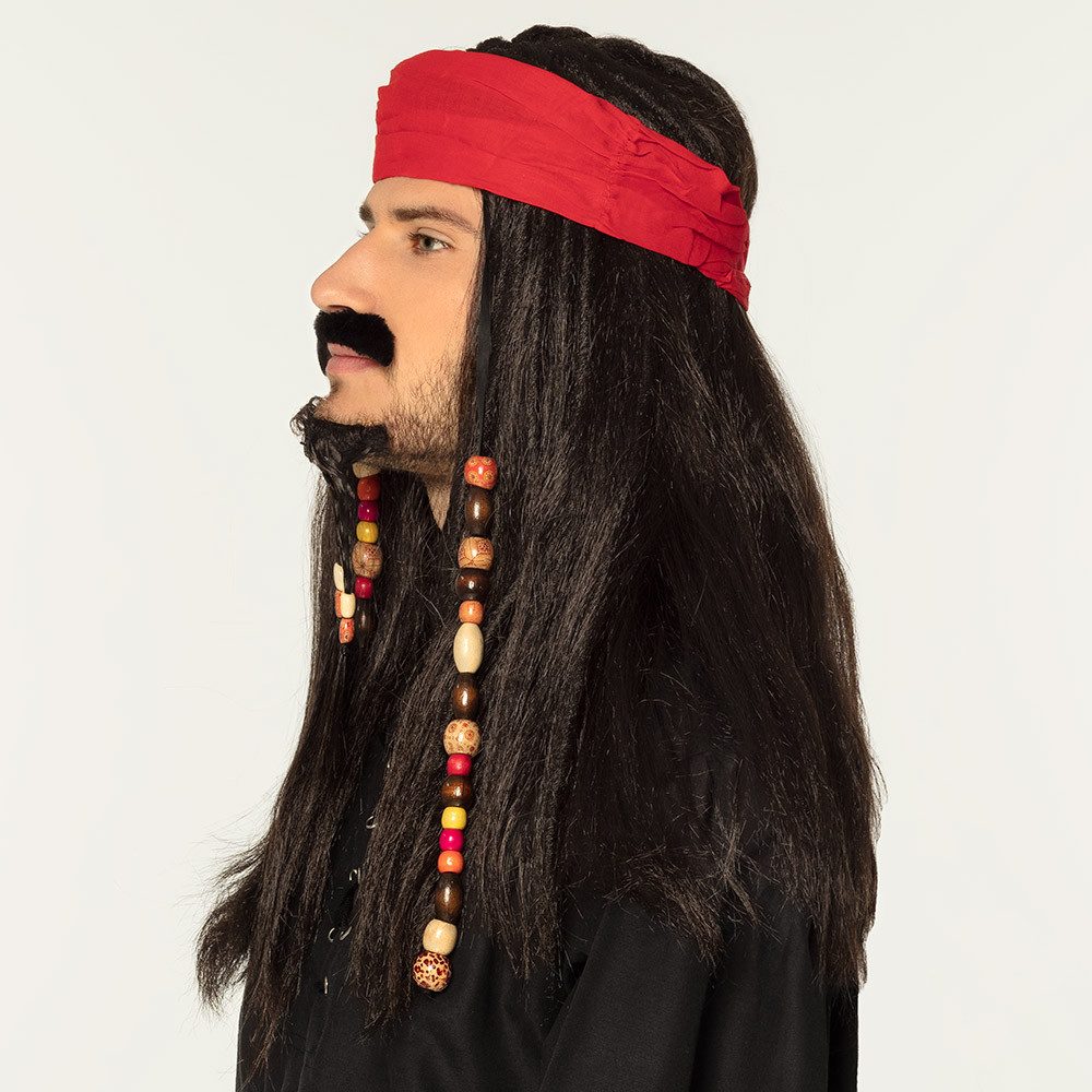 Boland Kostüm-Perücke Piraten-Perücke Tobias mit Bandana Schnurrbart und Bart für Herren, Ideales Accessoire für Piratenkostüme