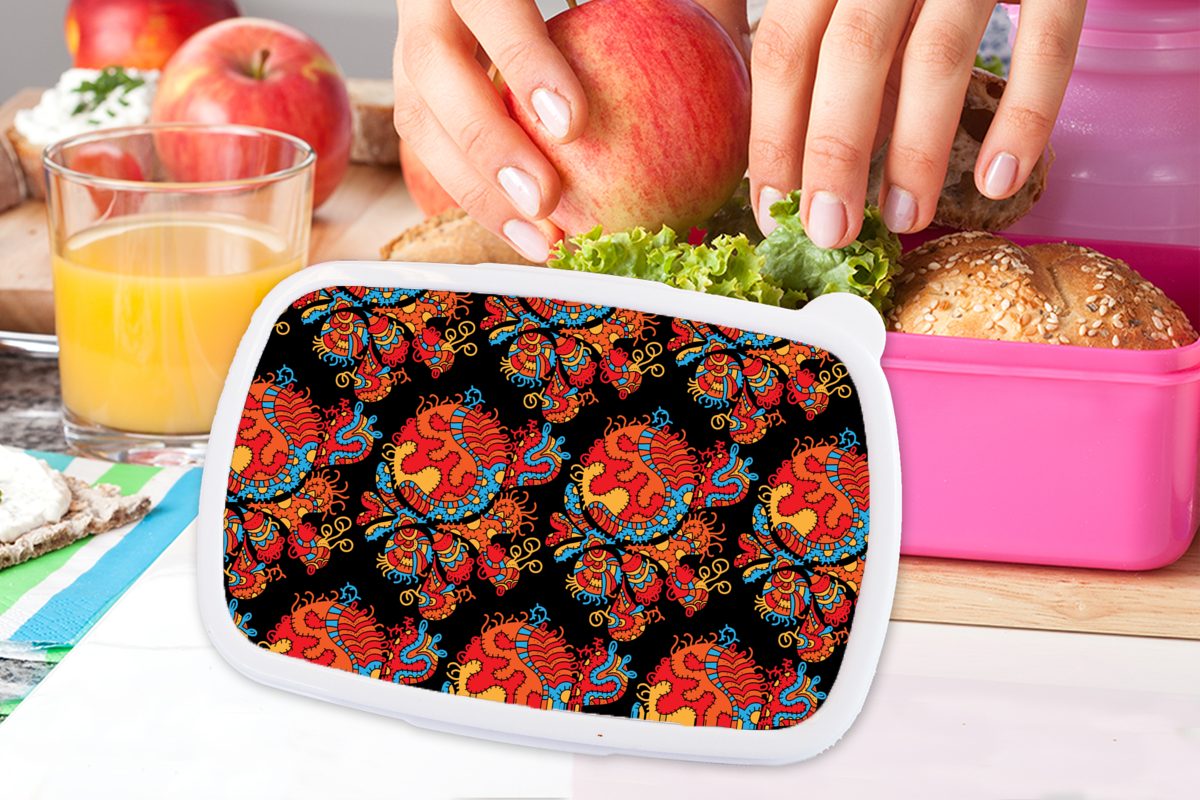 MuchoWow Mädchen, Drache Kinder, Snackbox, alt neu, (2-tlg), Kunststoff Kunststoff, - Muster Lunchbox für Erwachsene, - Brotdose und Brotbox rosa
