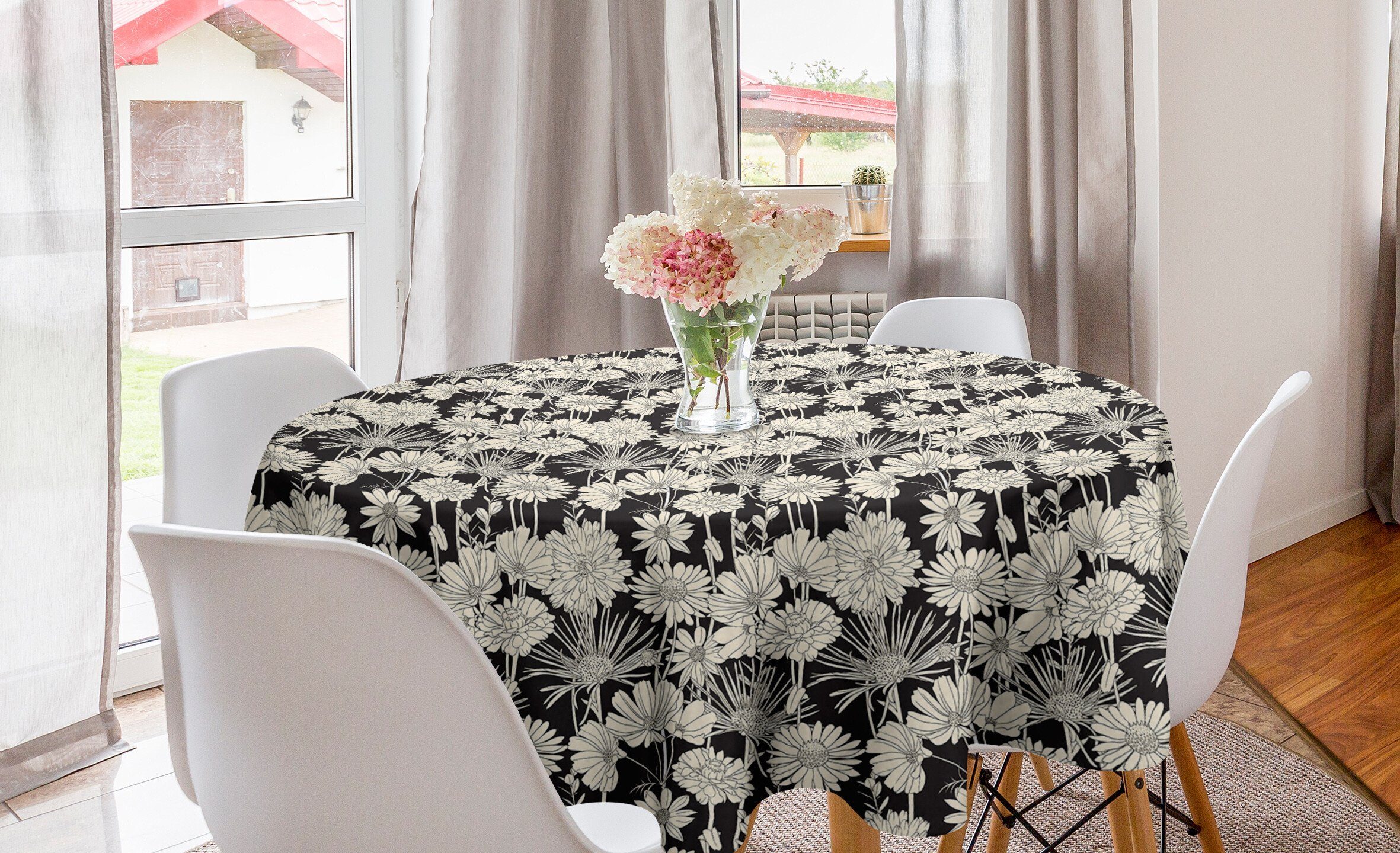 Tischdecke für Abdeckung Frühlings-Wachstum Dekoration, Kreis Blume Küche Abakuhaus Esszimmer Monochrome Tischdecke