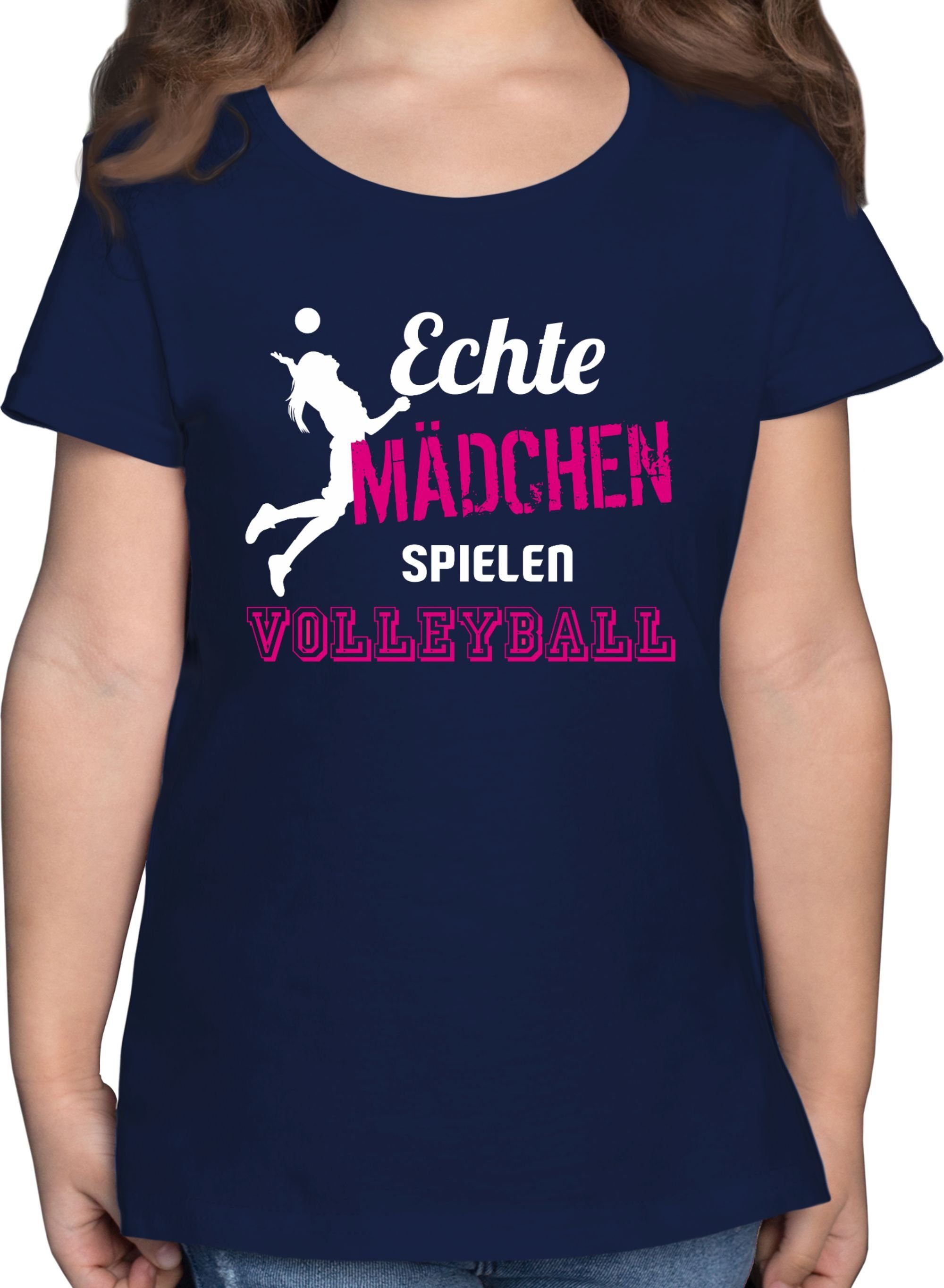 Shirtracer T-Shirt Echte Mädchen spielen Volleyball Kinder Sport Kleidung 2 Dunkelblau