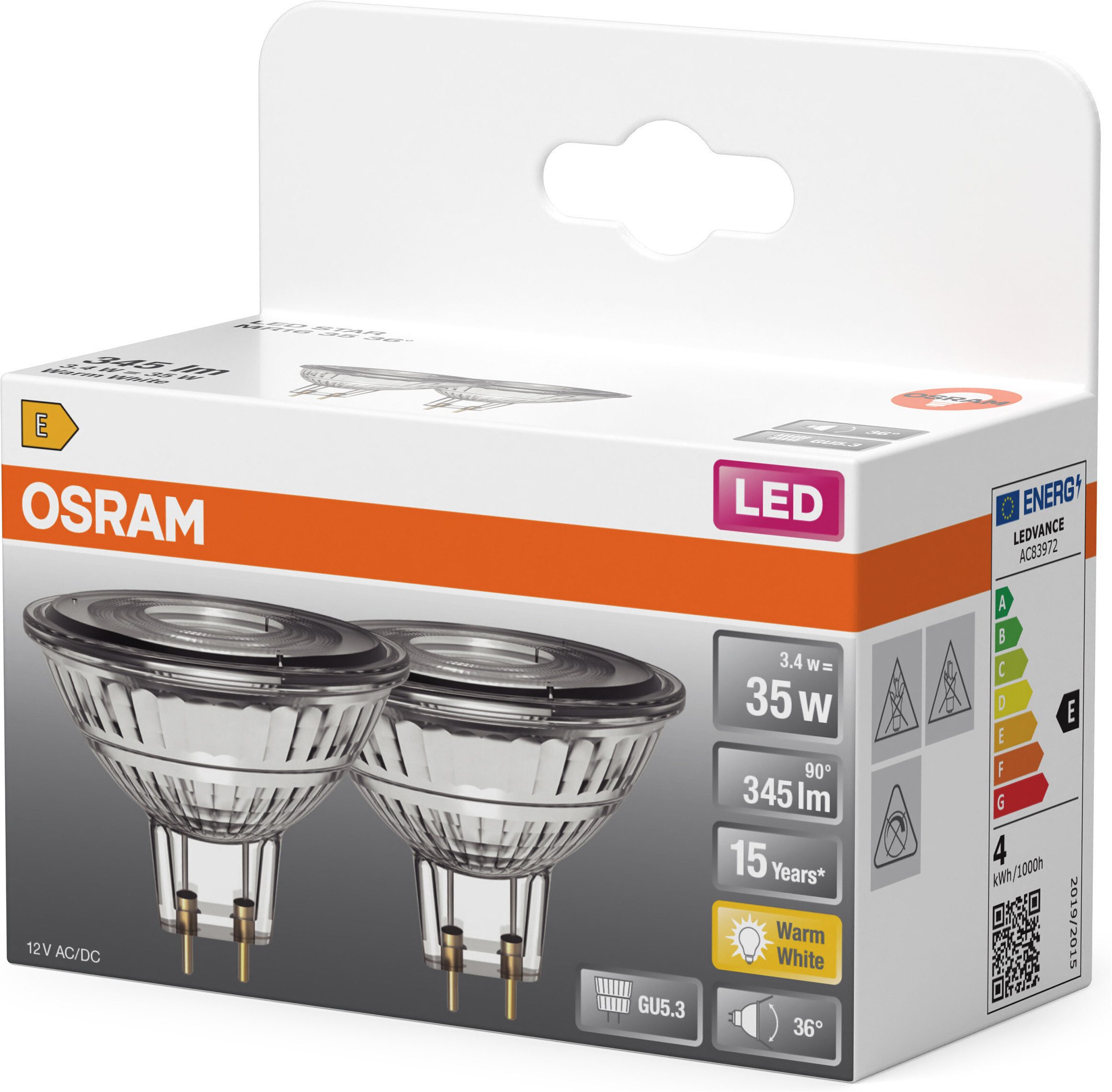 Osram LED-Leuchtmittel LED-Spot Star MR16 Reflektor, MR16, 2 St., Warmweiß