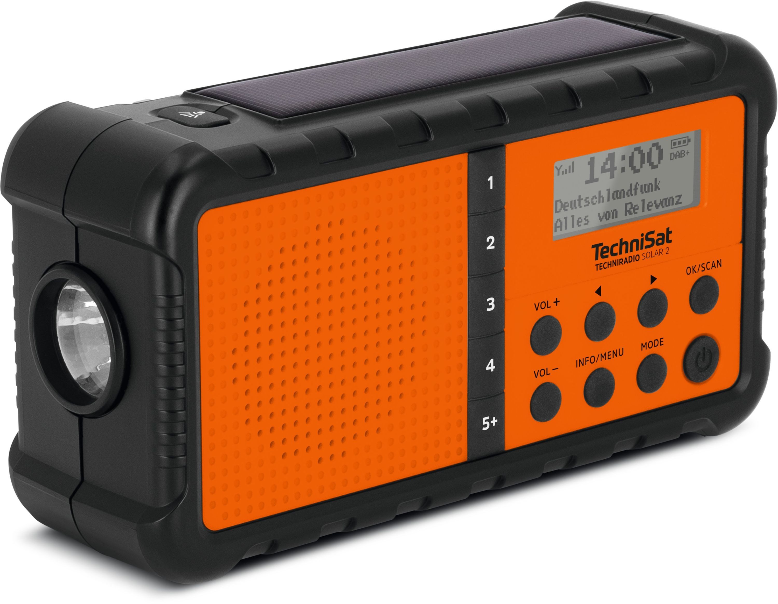 TechniSat TECHNIRADIO SOLAR 2 Digitalradio (DAB) (Digitalradio (DAB), FM-Tuner mit RDS, 1 W, Solarpanel, Handkurbel, Powerbank, LED-Taschenlampe, IPX4)
