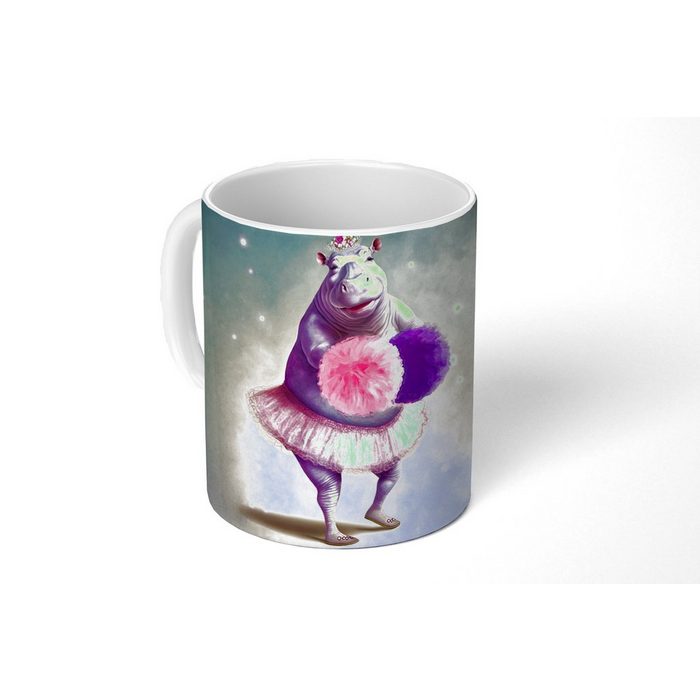 MuchoWow Tasse Nilpferd - Blumen - Ballerina - Pompons - Porträt - Kinder Keramik Kaffeetassen Teetasse Becher Teetasse Geschenk
