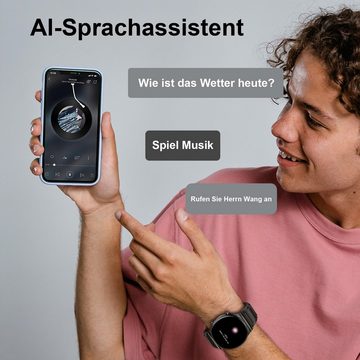 REDOM Damen Herren Smart Watch Sportuhr Armbanduhr Fitness Uhr Uhren Tracker Smartwatch (1,39 Zoll) 300mAh Li-Ionen Armband Fitnessuhr mit 100+ Sportmodi, 1-tlg., IP68 Wasserdicht, Bluetooth Anrufe, iOS/Android, Touchscreen, mit Pulsmesser Schrittzähler Schlafmonitor Aktivitätstracker usw