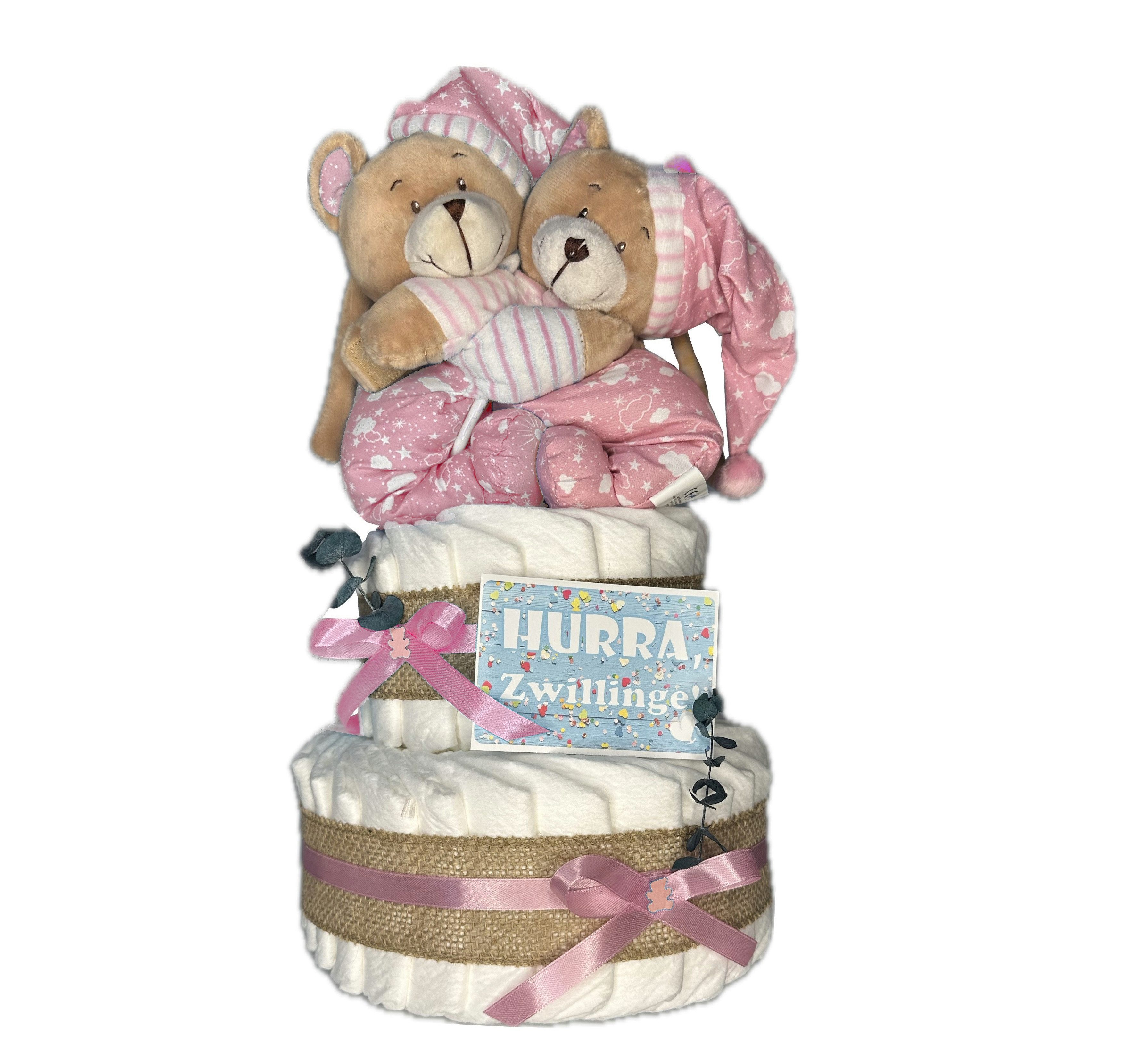 Neugeborenen-Geschenkset Windeltorte Zwillinge Bärengeschwister