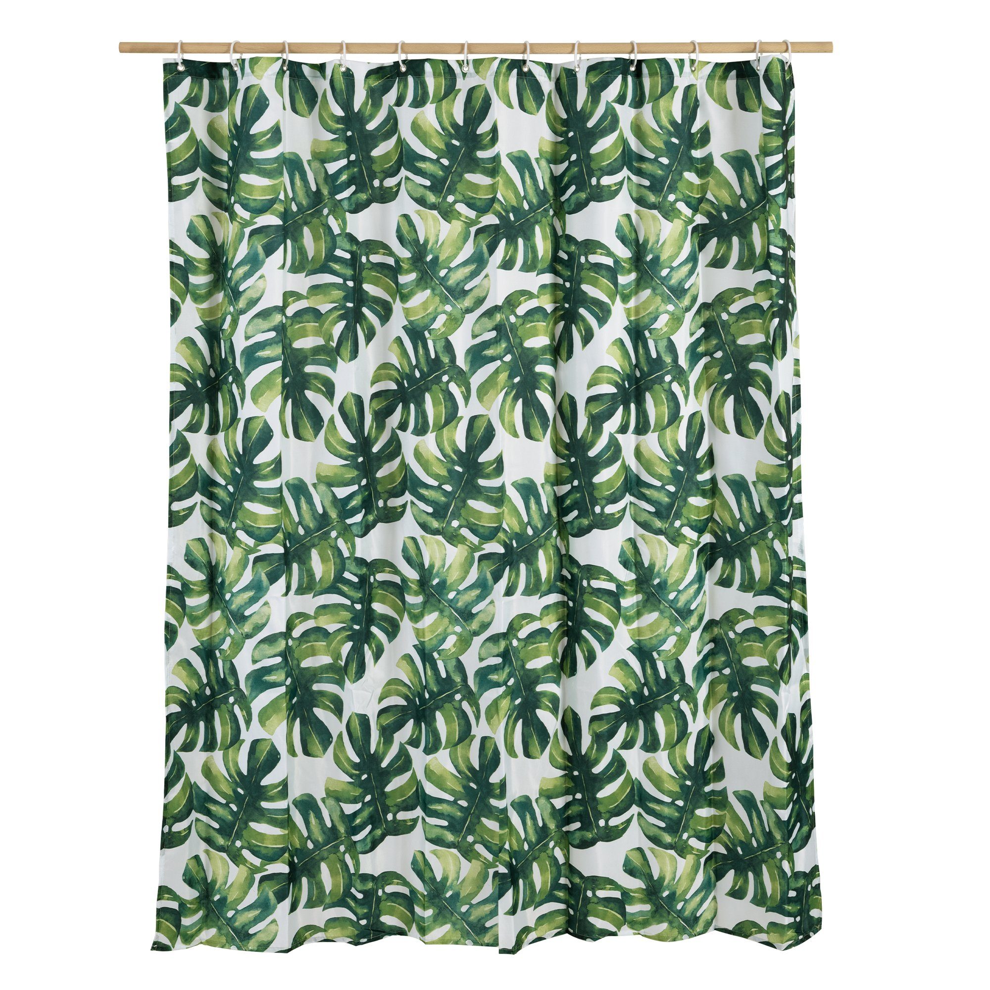Navaris Duschvorhang Schnelltrocknender Duschvorhang 180x180 cm - Monstera Blatt Design Breite 22,50 cm (1-tlg)