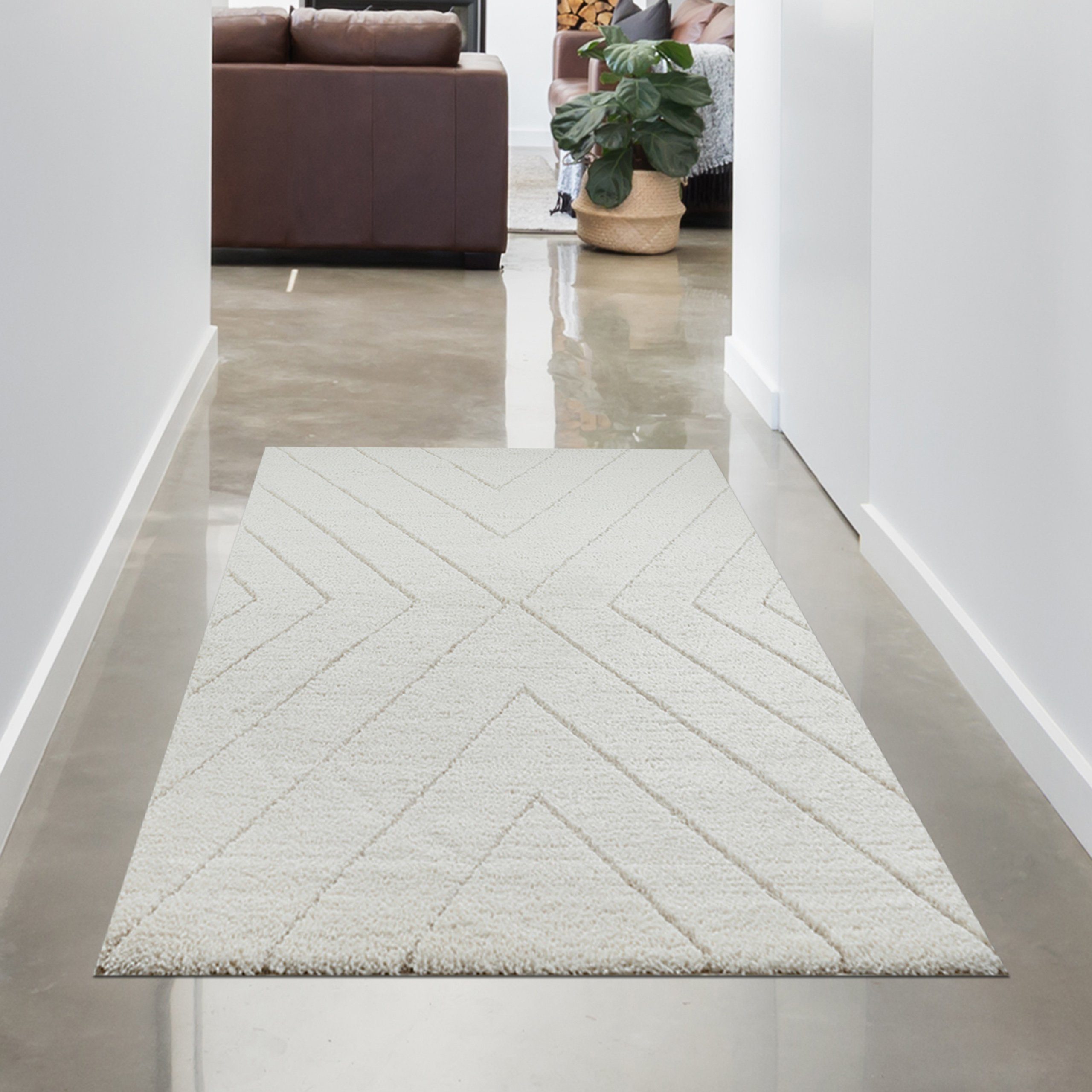Carpetia Teppich Skandinavisch Wohnzimmerteppich Hochflor Rautenmuster günstig online kaufen