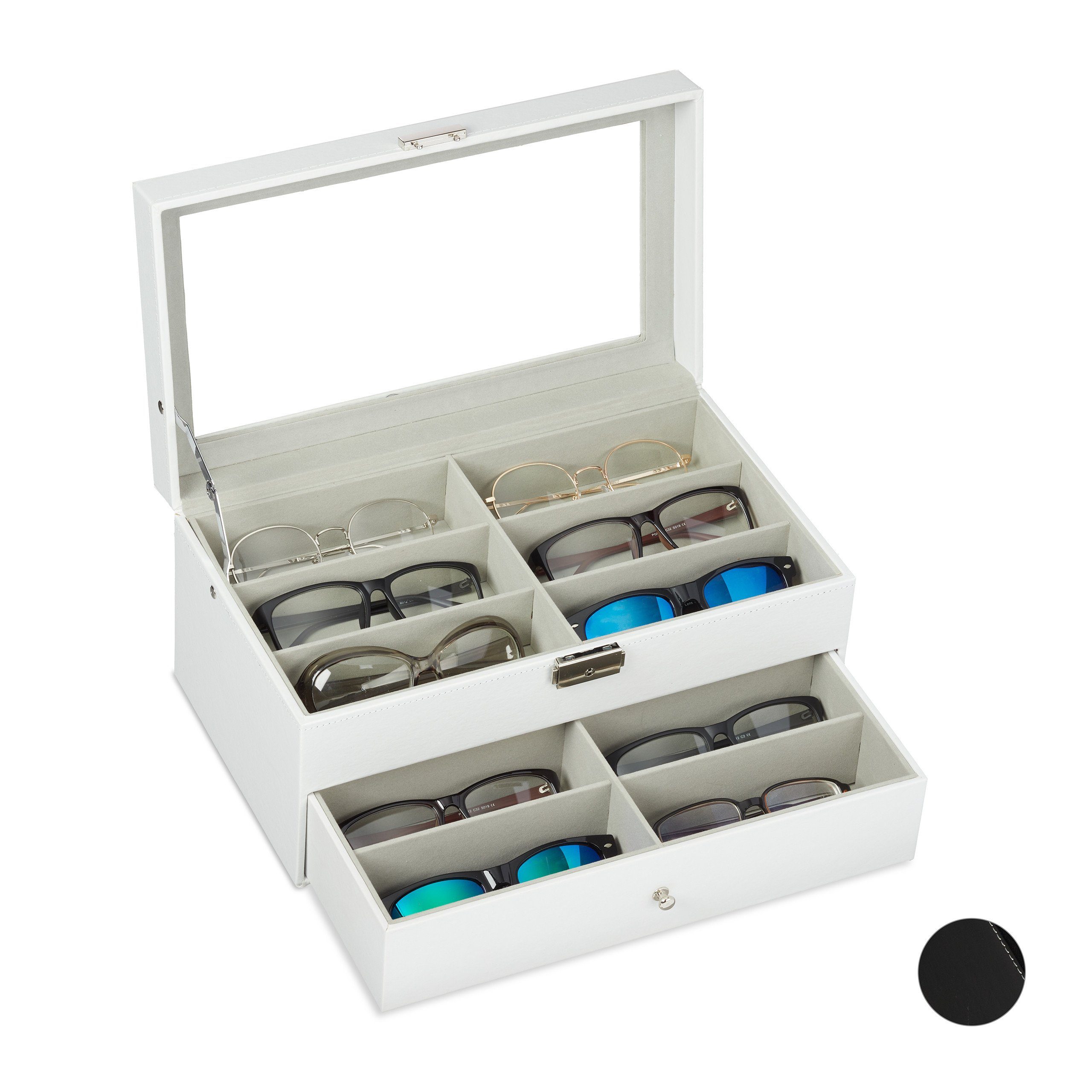 relaxdays Brille Brillenbox für 12 Brillen, weiß