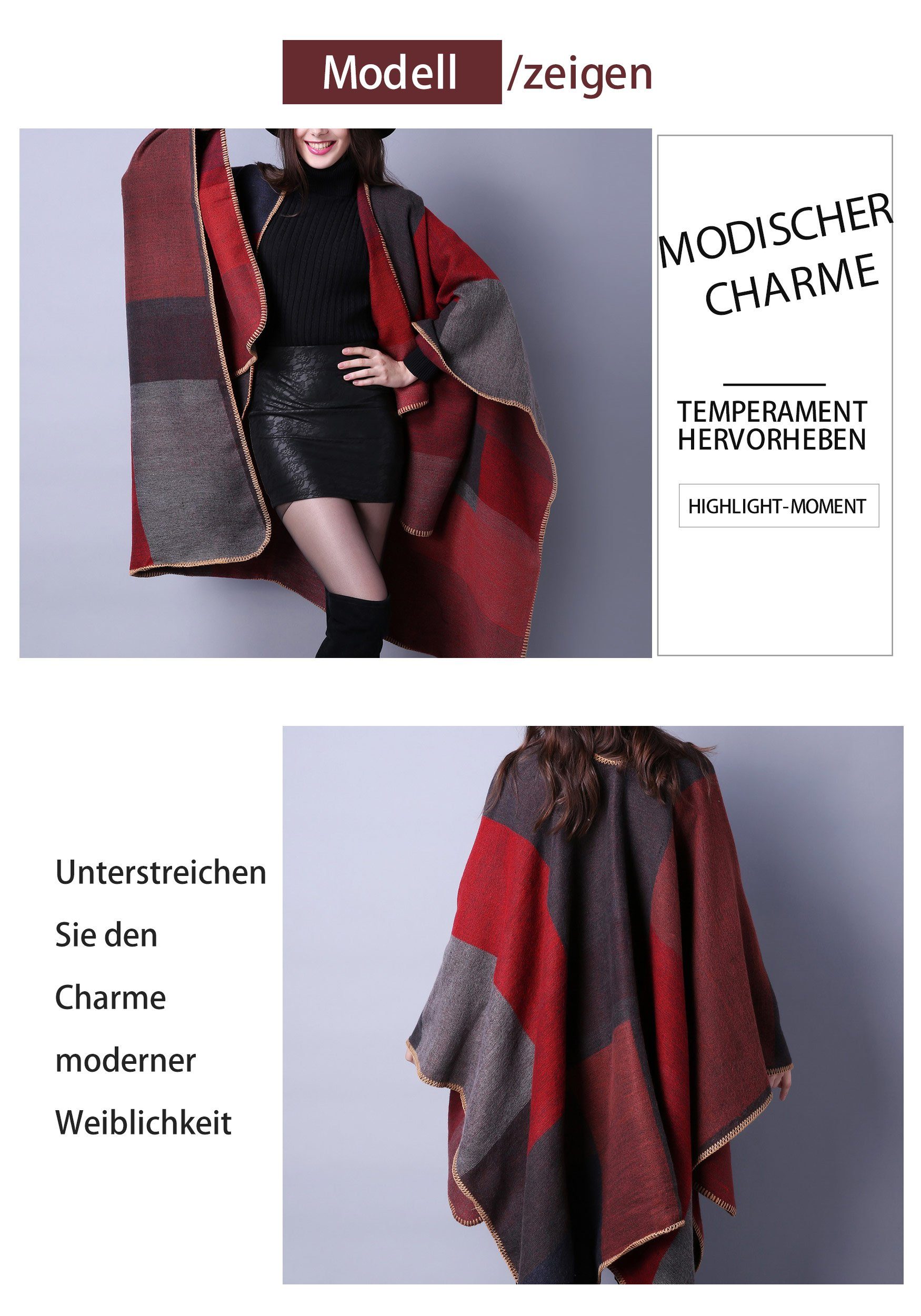 Modeschal XXL-Schal Rot MAGICSHE Kariertes Farben Patchwork
