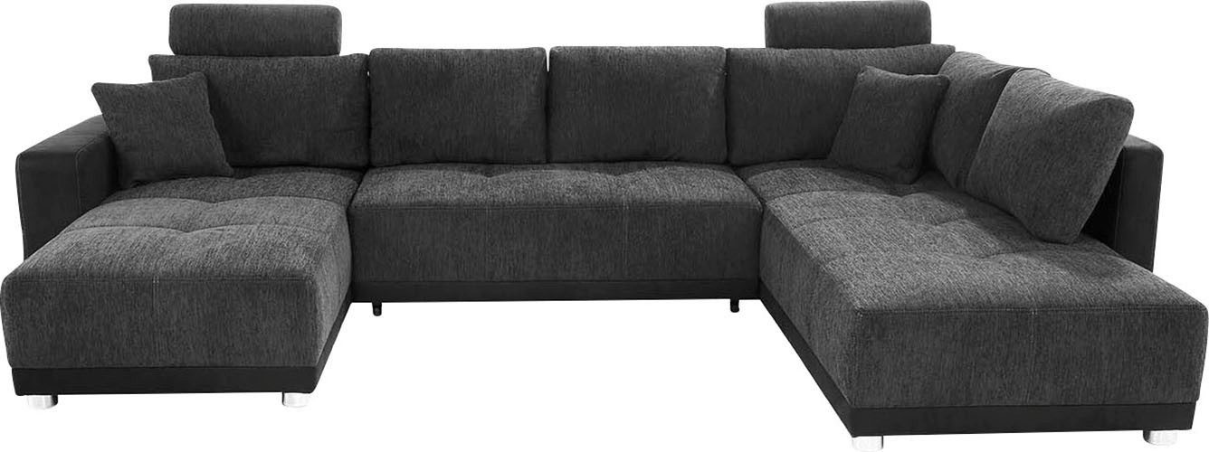 Jockenhöfer Gruppe Wohnlandschaft Orlando U-Form, B: 337 cm, Liegefl. 135x305 cm, mit Bettfunktion, Bettkasten, 2 Kopfstützen & 2 Zierkissen, Federkern