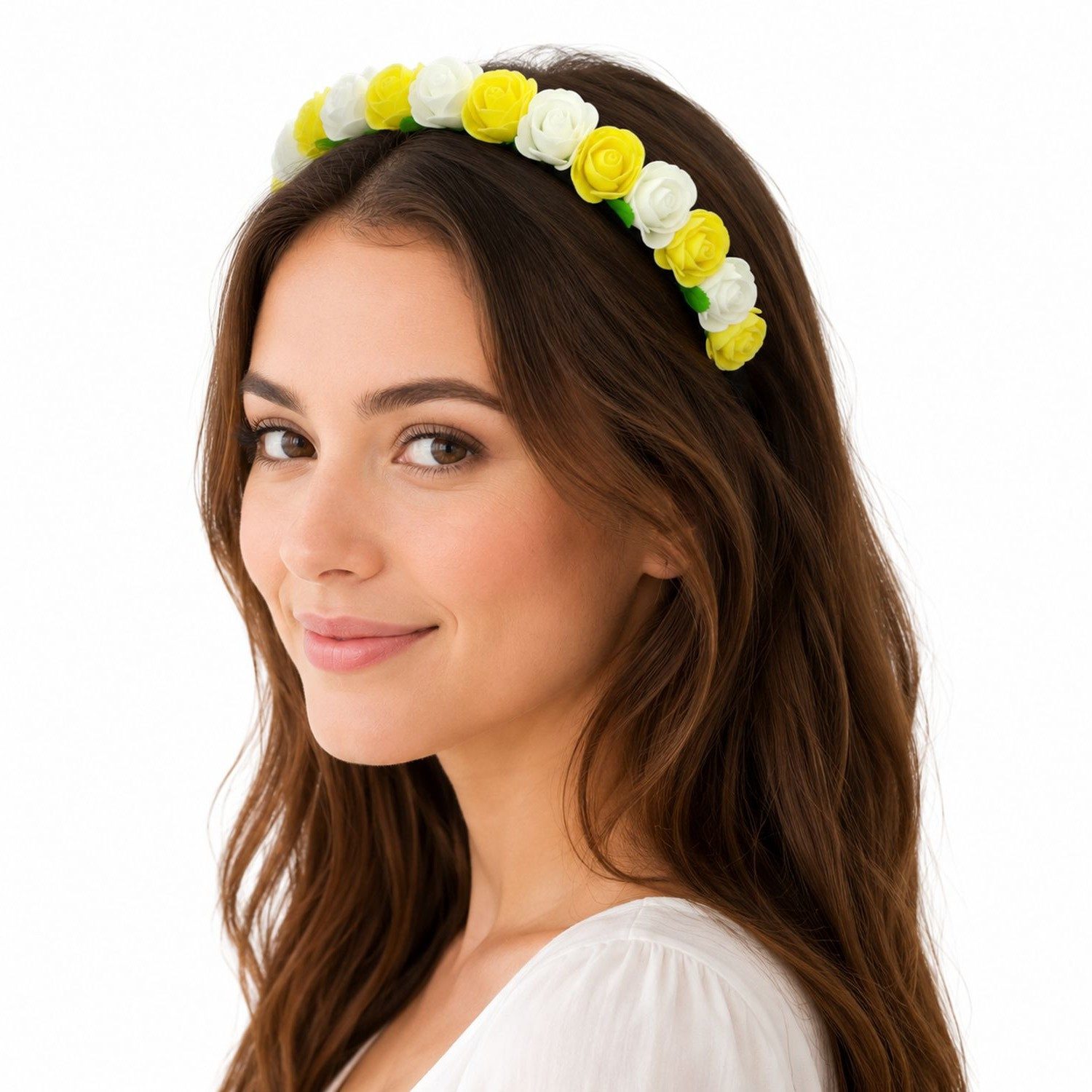 Kostüm Blumen Haarreif mit Rosen, Gelb Weiß