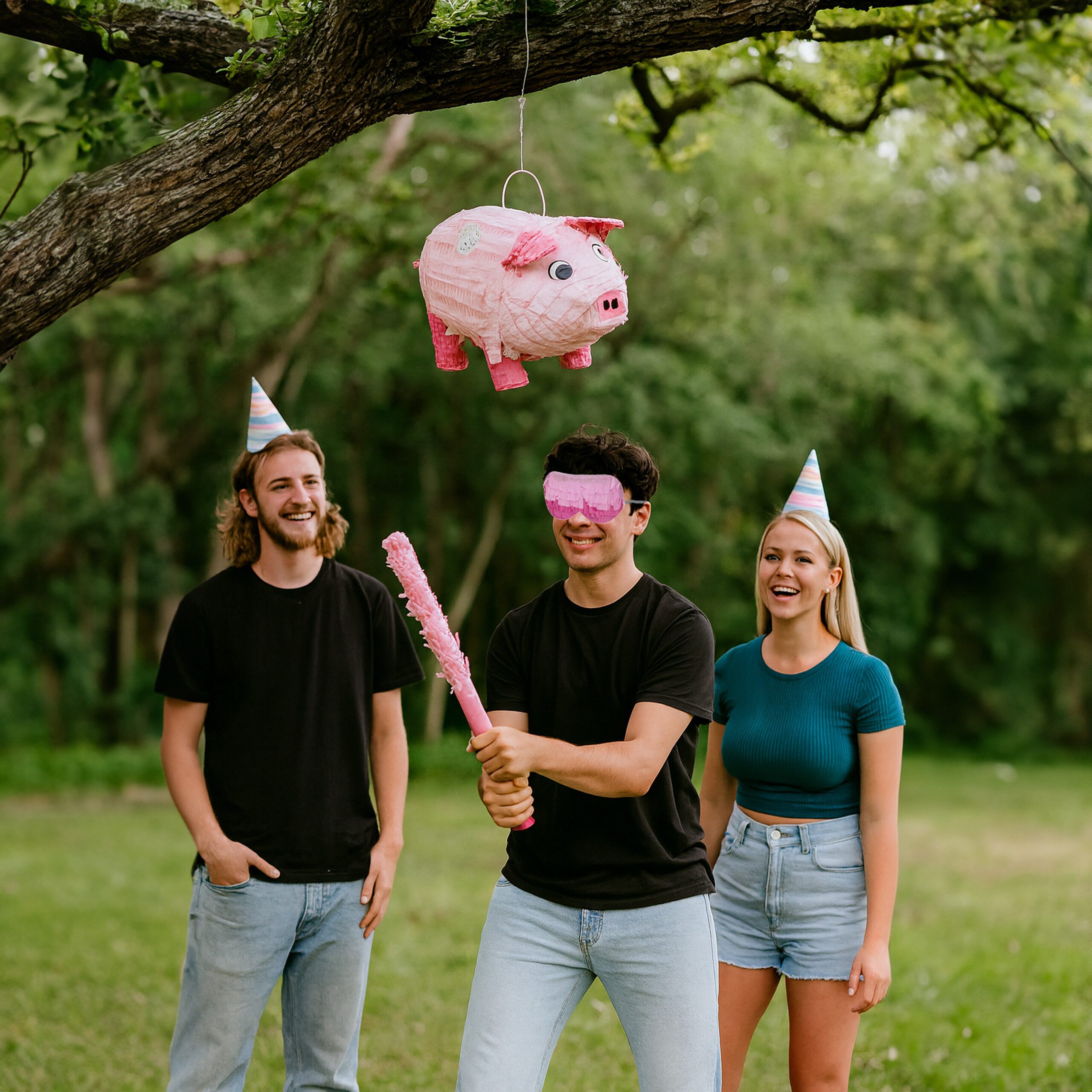 relaxdays Pinata Set Schwein mit Stab und Maske