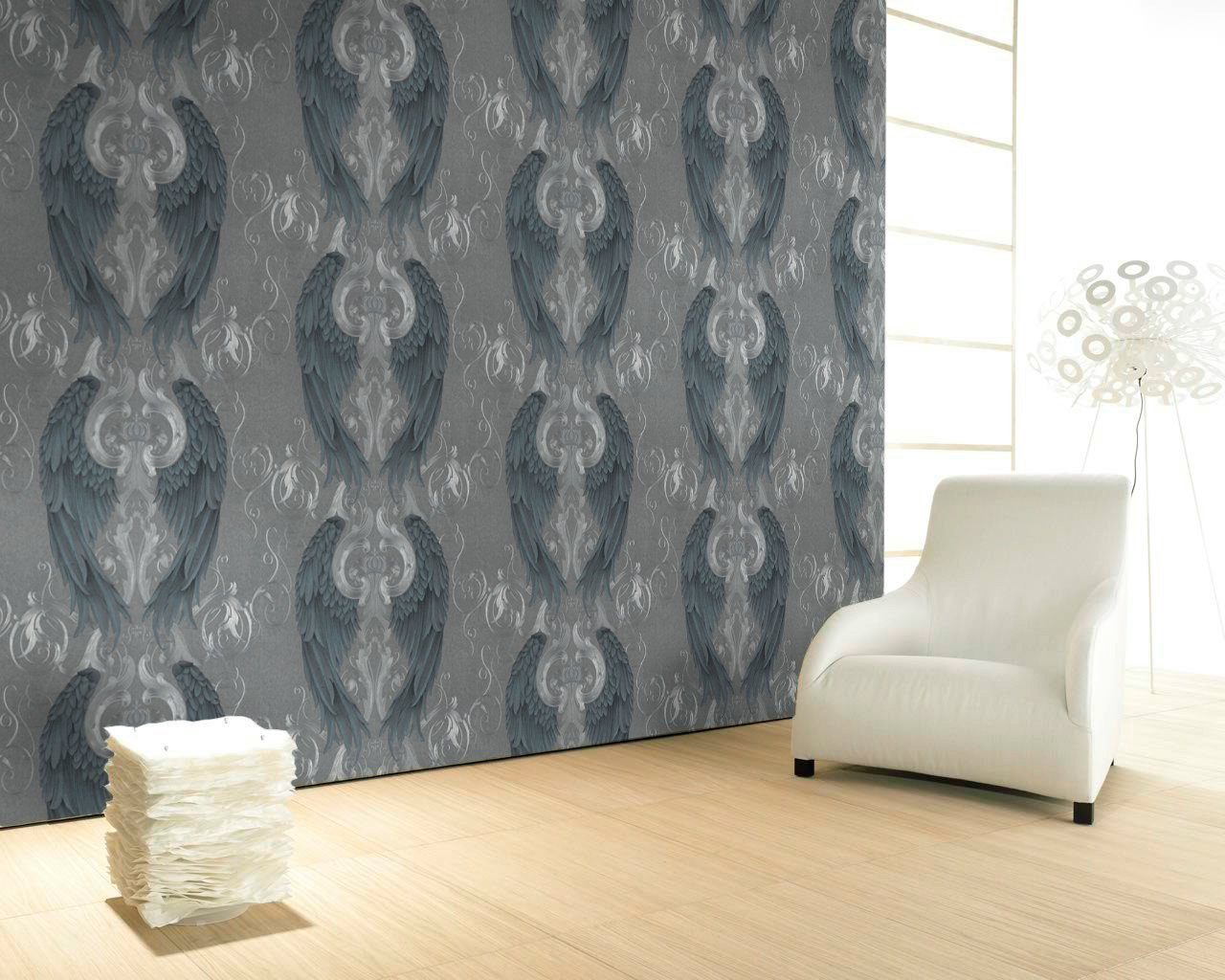 Glööckler Vliestapete Silber-Lila, Blau, ornamental, moderne Tapete für Wohnzimmer Schlafzimmer Küche