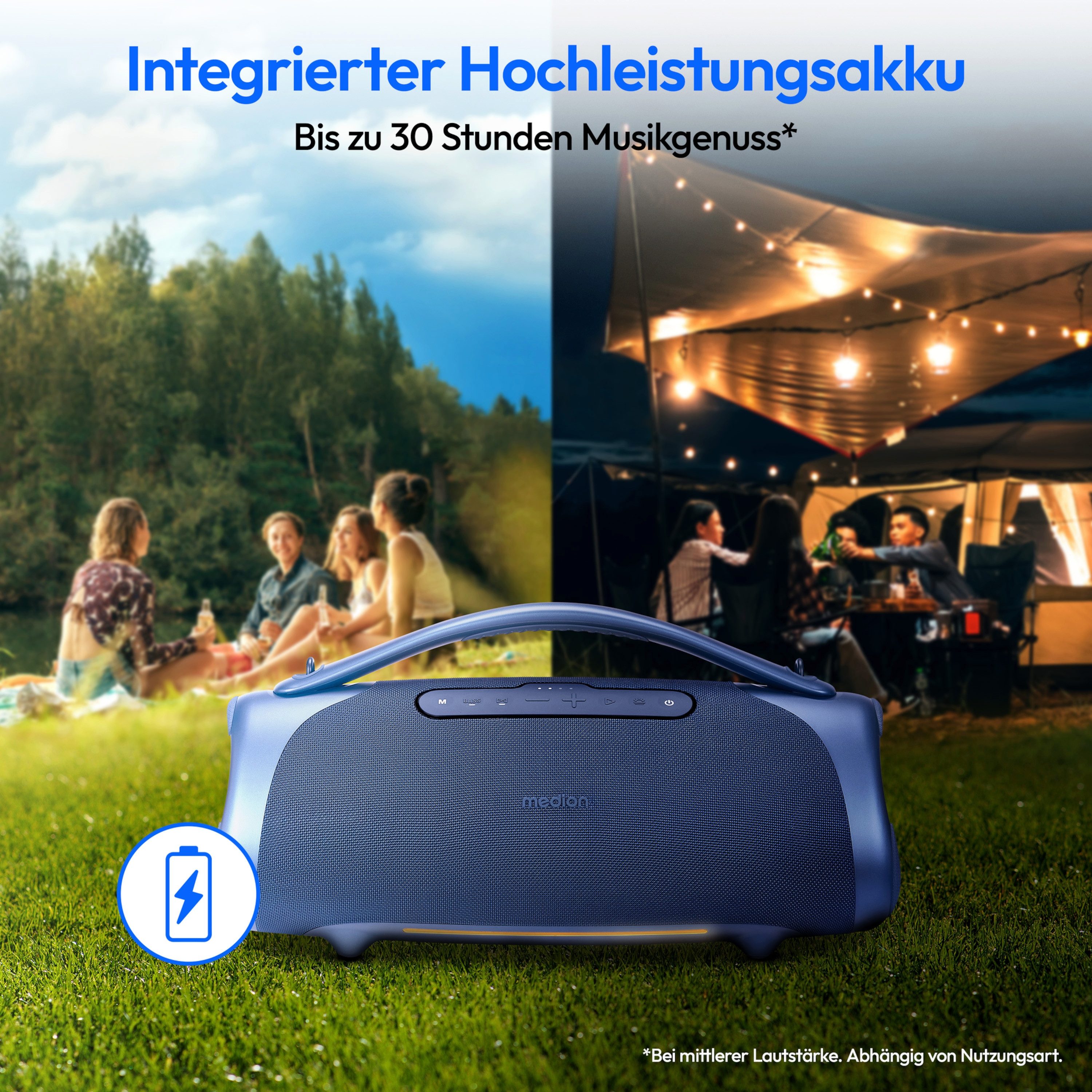 Medion® LIFE® P61768 (MD43768) XL Bluetooth-Lautsprecher (A2DP Bluetooth, AVRCP Bluetooth, Bluetooth, 100 W, tragbar, Akku, Bass Boost, Musikbox, RGB, IPX7, Pow – Bild 5 von 5