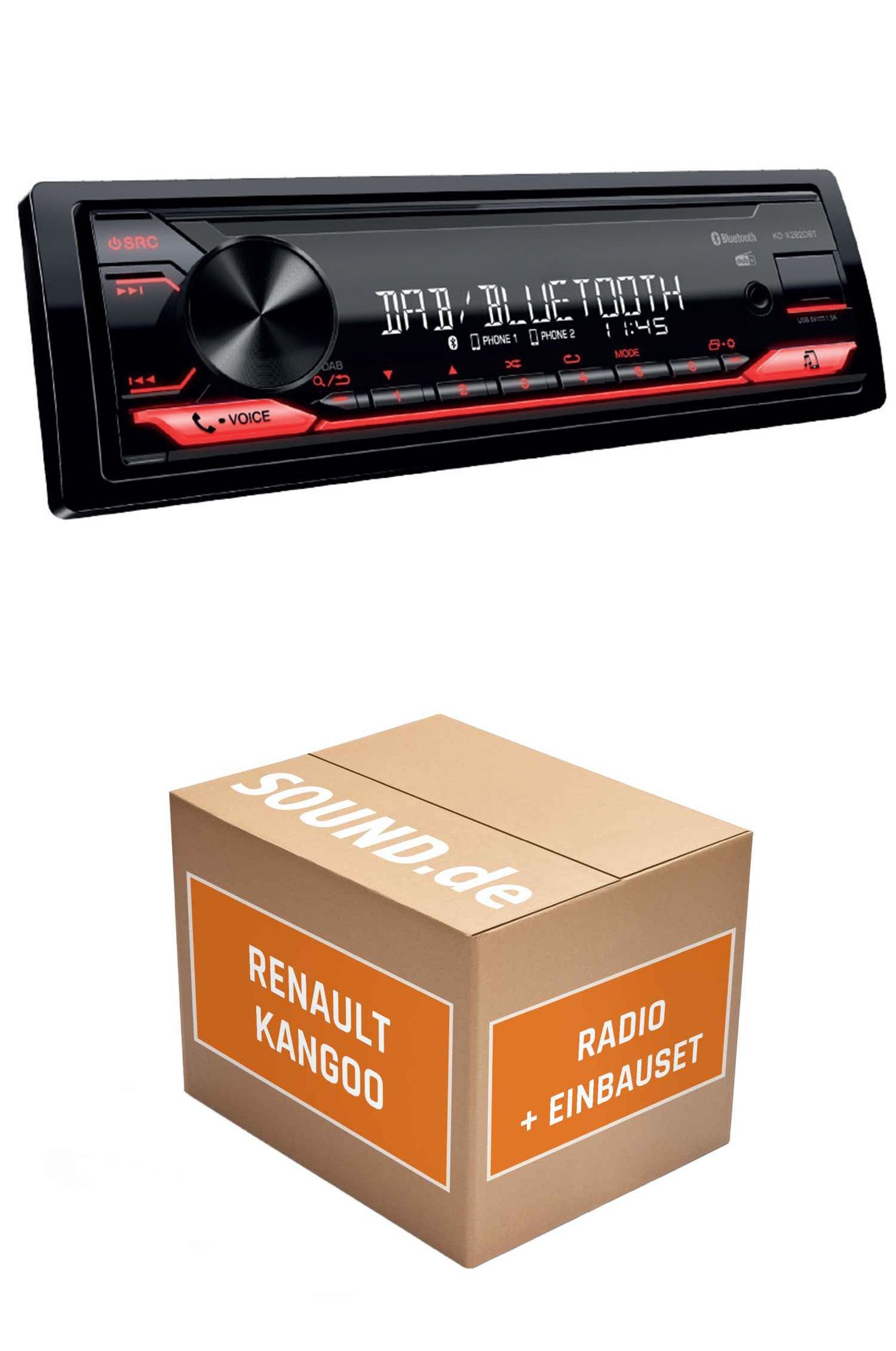 JUST SOUND best choice for caraudio Autoradio JVC KD-X282DBT für Renault Kangoo 1 Update List Lenkrad Autoradio (RDS, AM/FM Radio, Animiertes Display, Freisprecheinrichtung, 1 DIN)