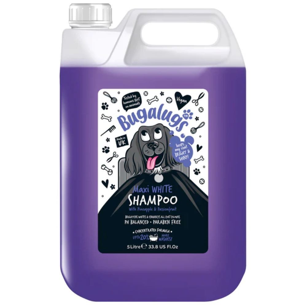 Bugalugs Tiershampoo Bugalugs Maxi White Whitening Shampoo – 5 L – Ananas & Passionsfrucht, 5000 ml, (1-St), ph neutral, Hunde Shampoo, Lake District