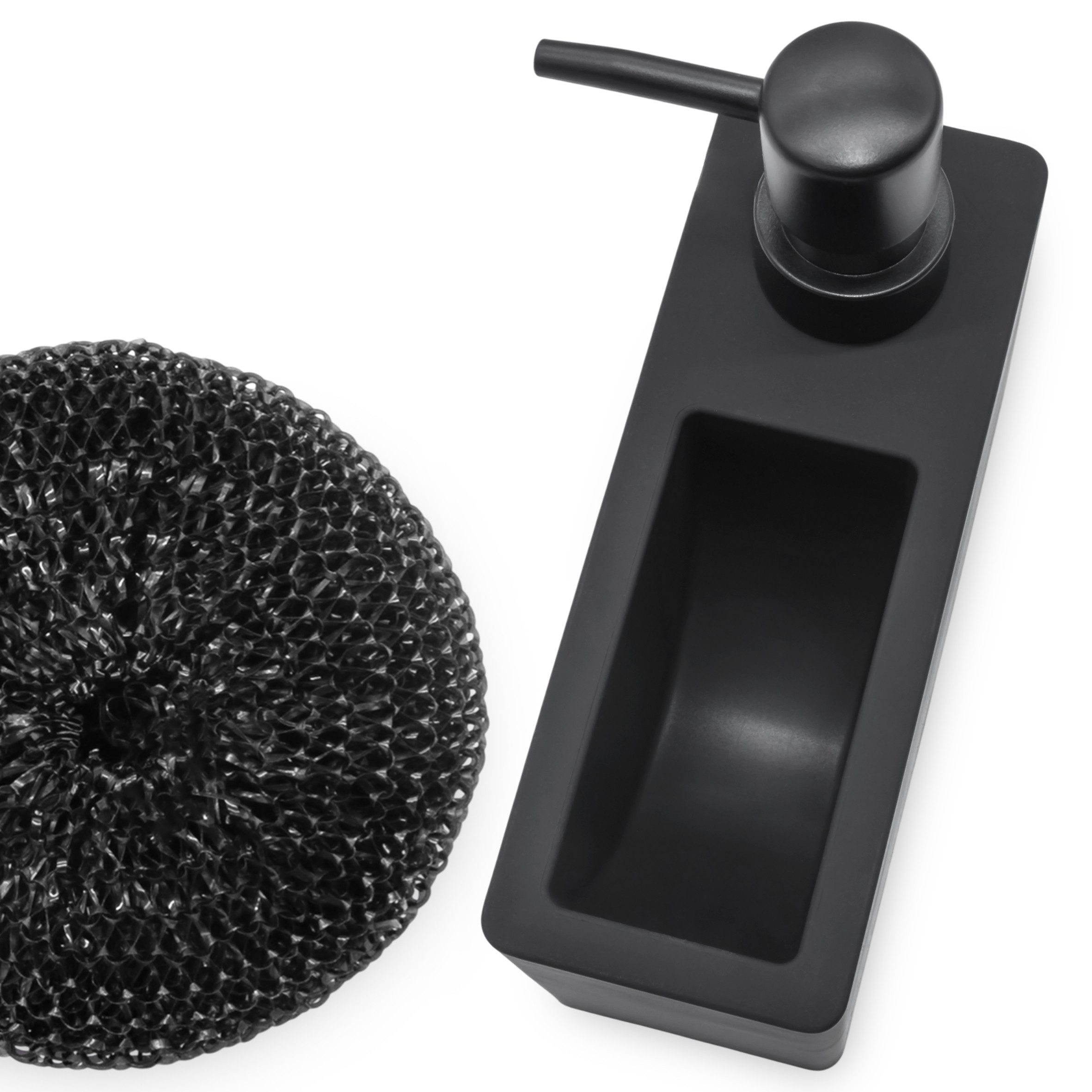 Spetebo Seifenspender schwarz matt nachfüllbar 320 ml mit Schwamm - 16 x 10 cm, (Anzahl, 1-tlg., Stück), Praktische Schwamm-Halterung