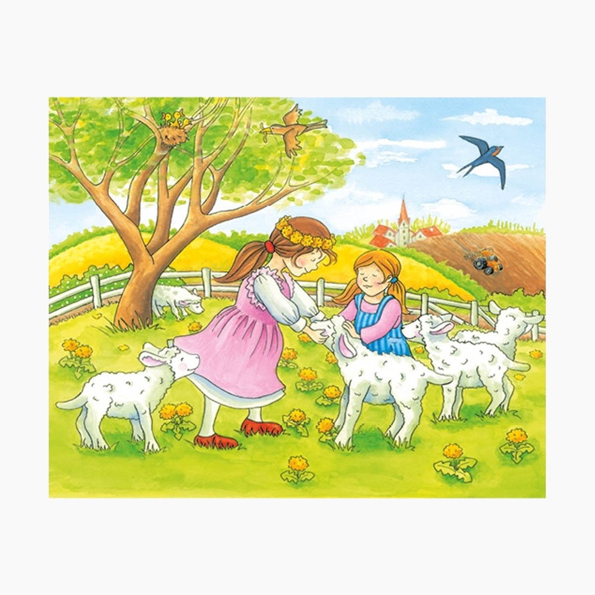 goki Würfelpuzzle Würfelpuzzle Jahreszeiten auf dem Bauernhof, 12 Puzzleteile, 6 verschiedene Jahreszeitenmotive