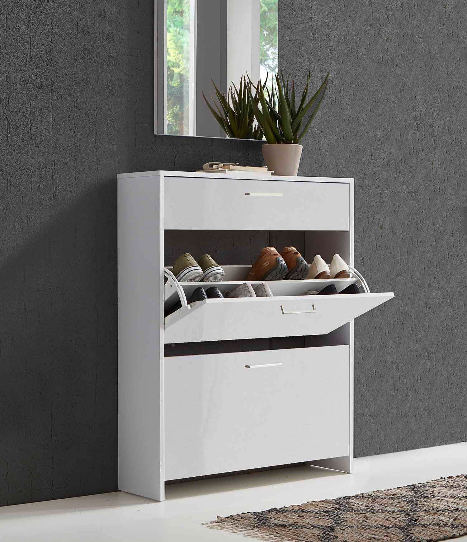 moebel-dich-auf Schuhkipper BERGAMO (Schuhschrank Schuhregal Garderobe, Made in Germany), weiß lackierte Hochglanzfronten